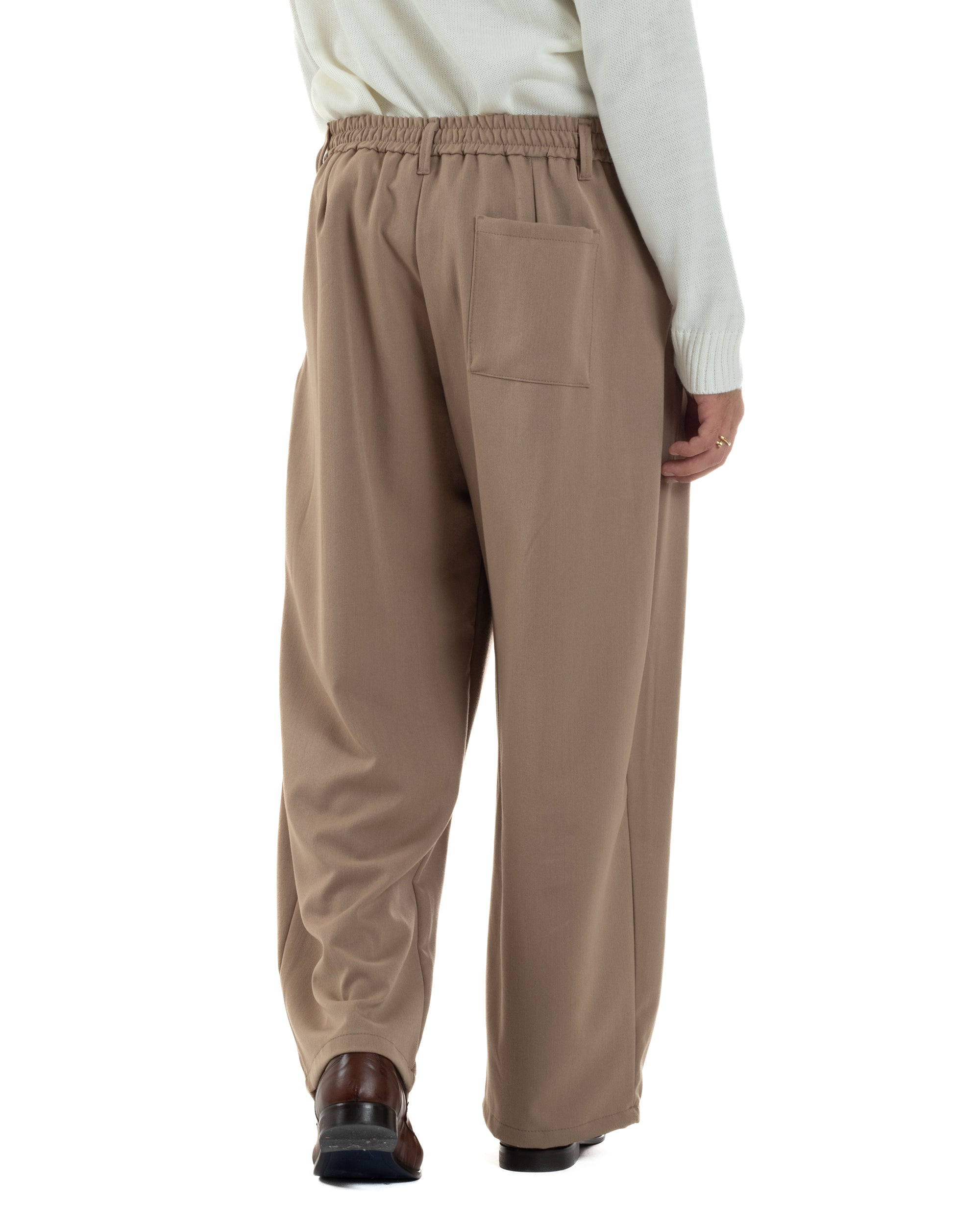Pantaloni Uomo Viscosa Baggy Wide Fit Pinces Beige P6382A