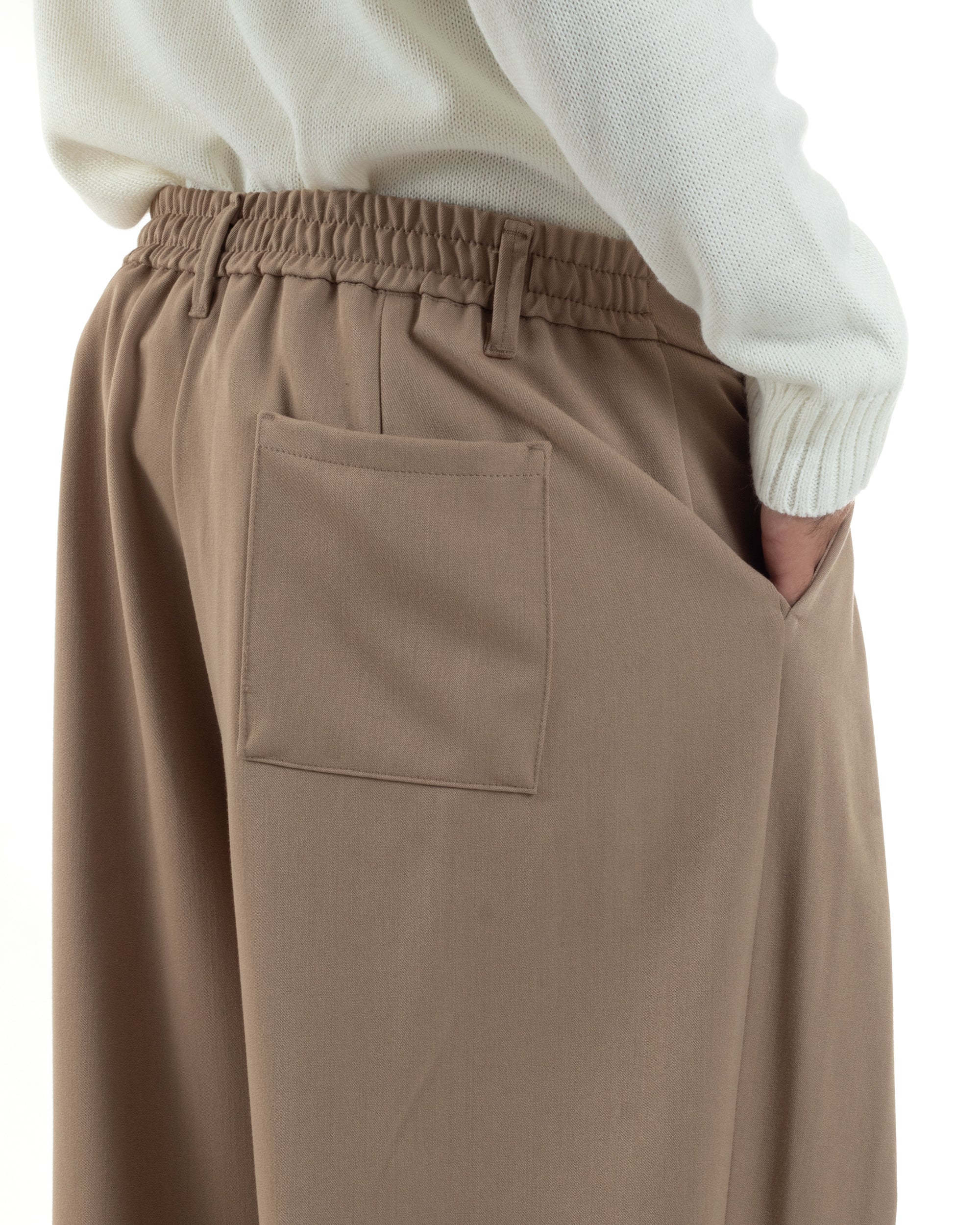 Pantaloni Uomo Viscosa Baggy Wide Fit Pinces Beige P6382A