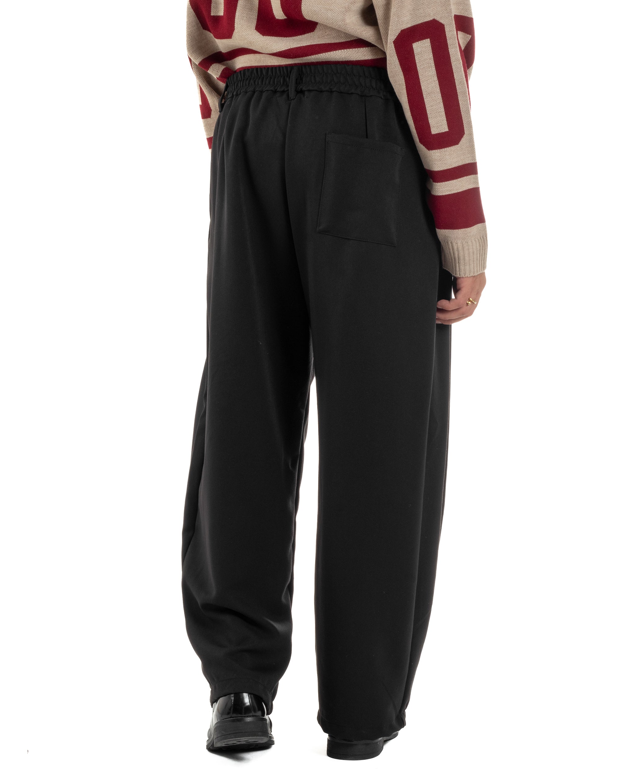 Pantaloni Uomo Viscosa Baggy Wide Fit Pinces Nero P6383A