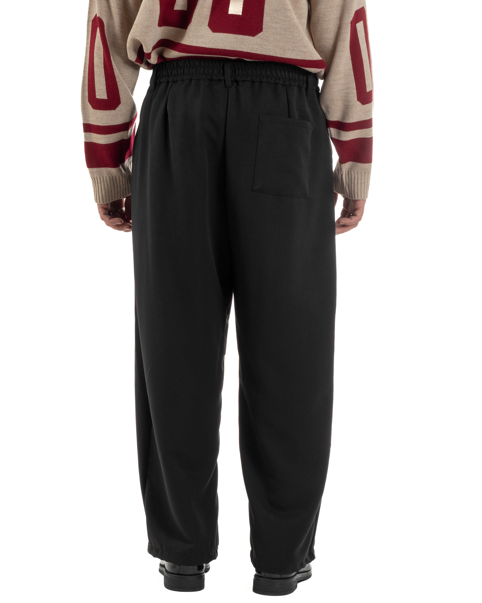 Pantaloni Uomo Viscosa Baggy Wide Fit Pinces Nero P6383A