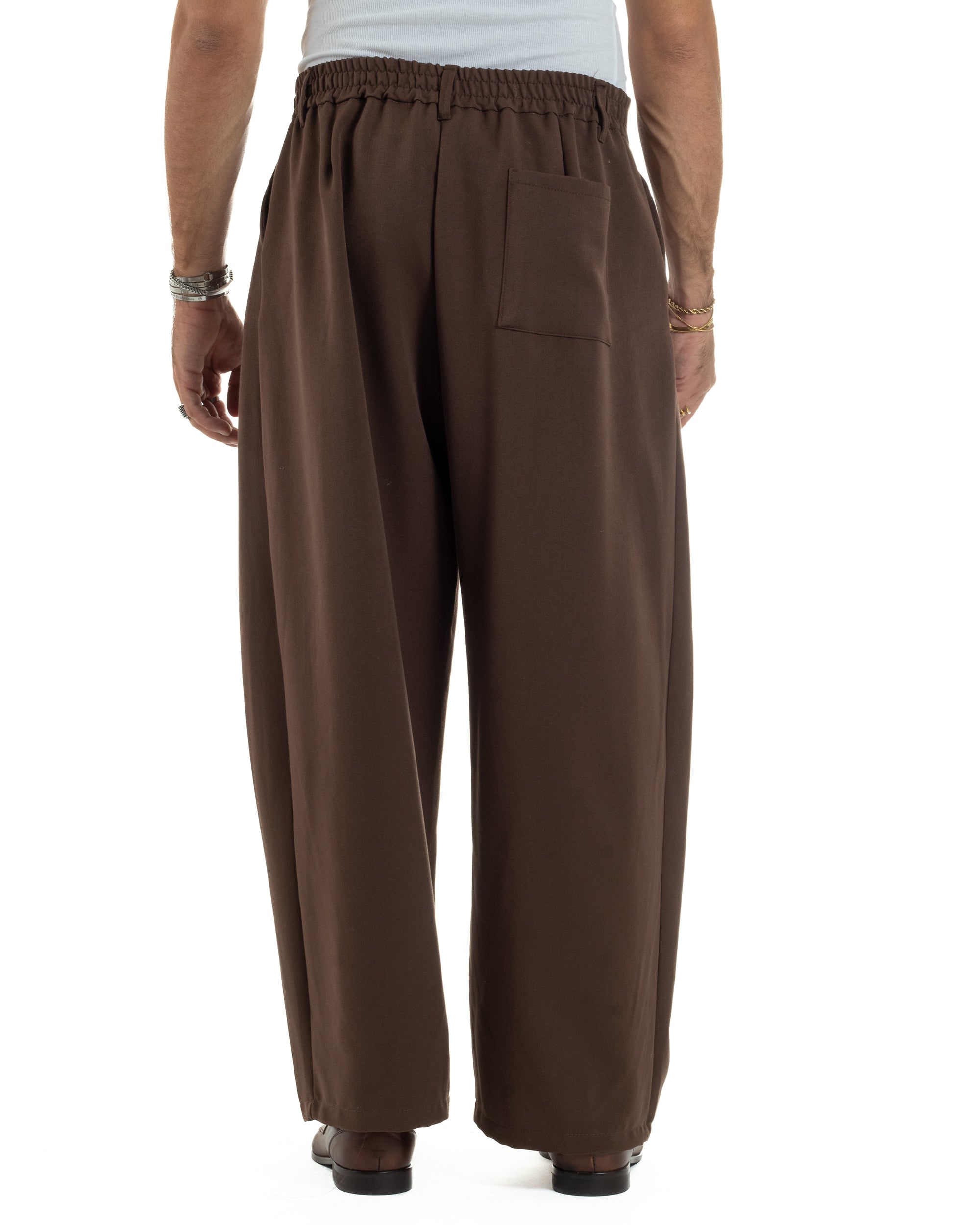 Pantaloni Uomo Viscosa Baggy Wide Fit Pinces Marrone P6384A
