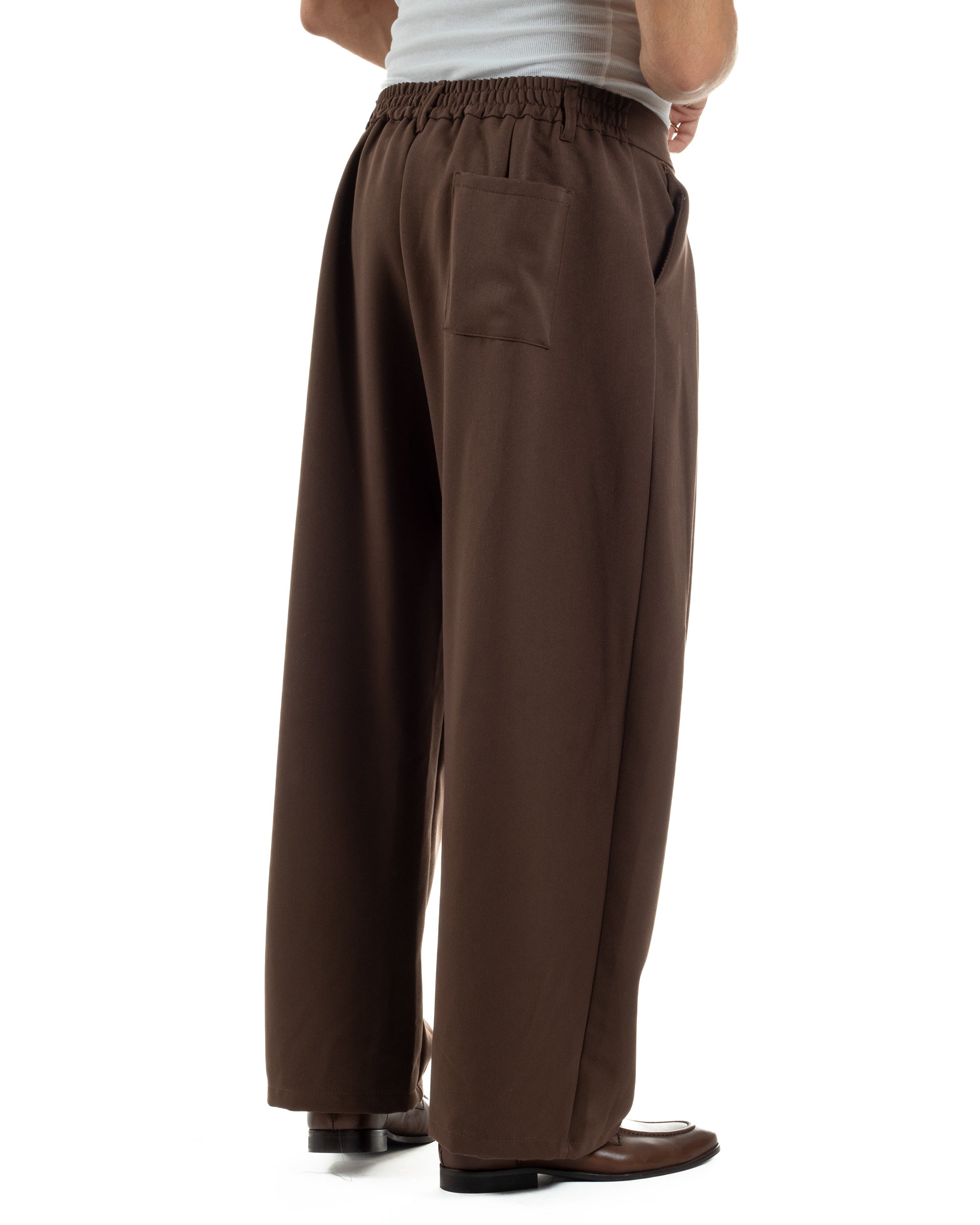 Pantaloni Uomo Viscosa Baggy Wide Fit Pinces Marrone P6384A