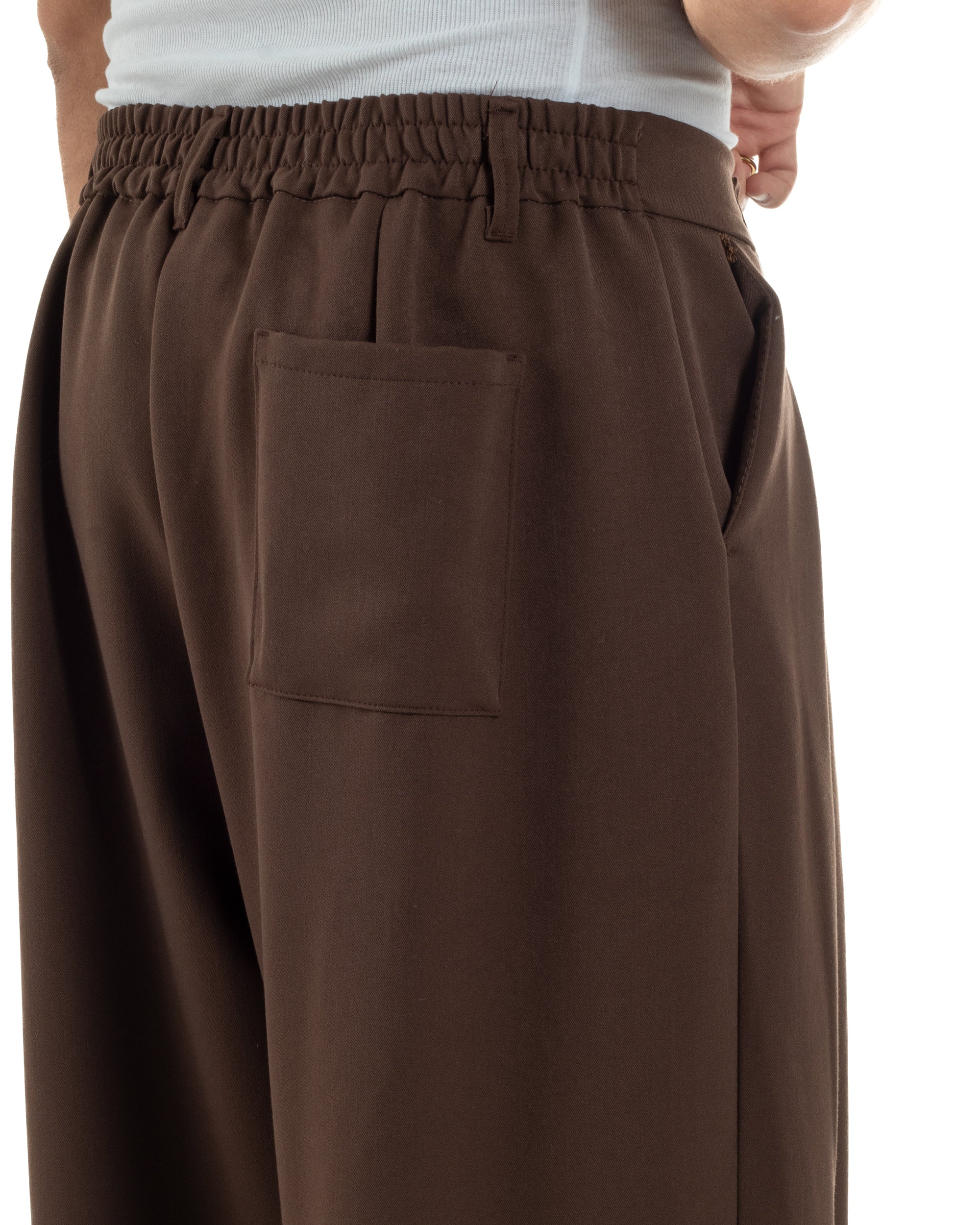 Pantaloni Uomo Viscosa Baggy Wide Fit Pinces Marrone P6384A