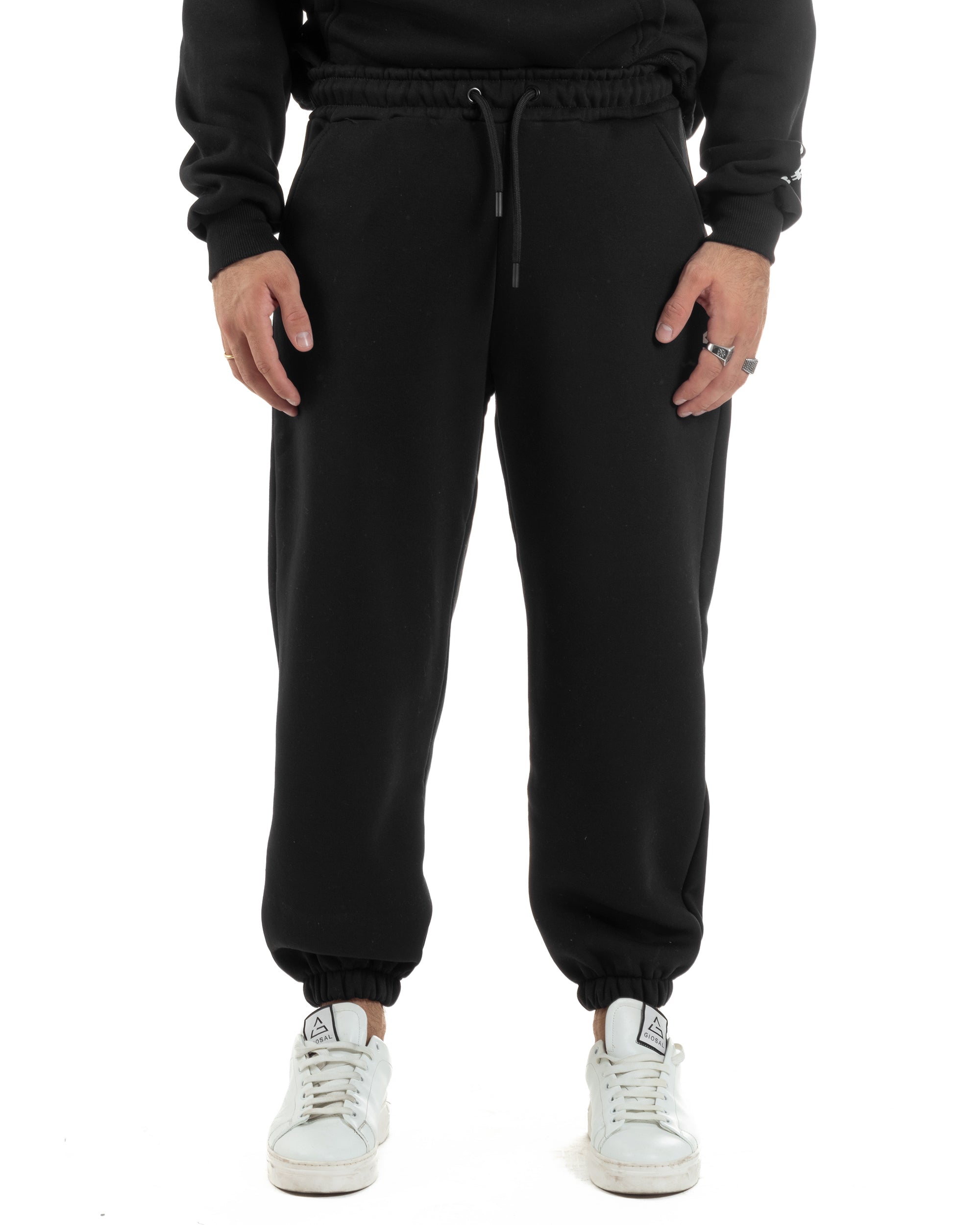 Pantaloni Tuta Jogger Felpato Logo Tinta Unita Nero Berna M-252022