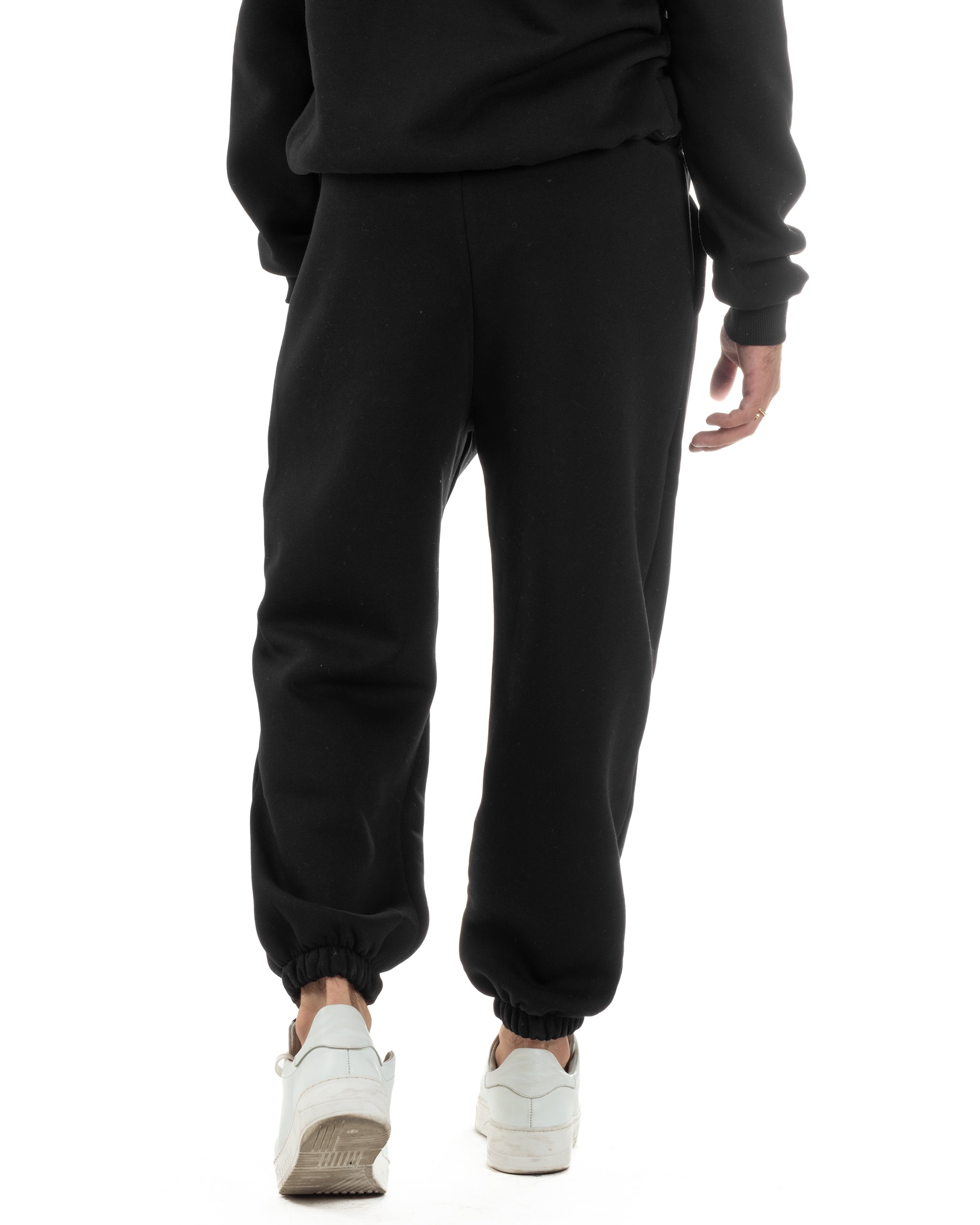 Pantaloni Tuta Jogger Felpato Logo Tinta Unita Nero Berna M-252022