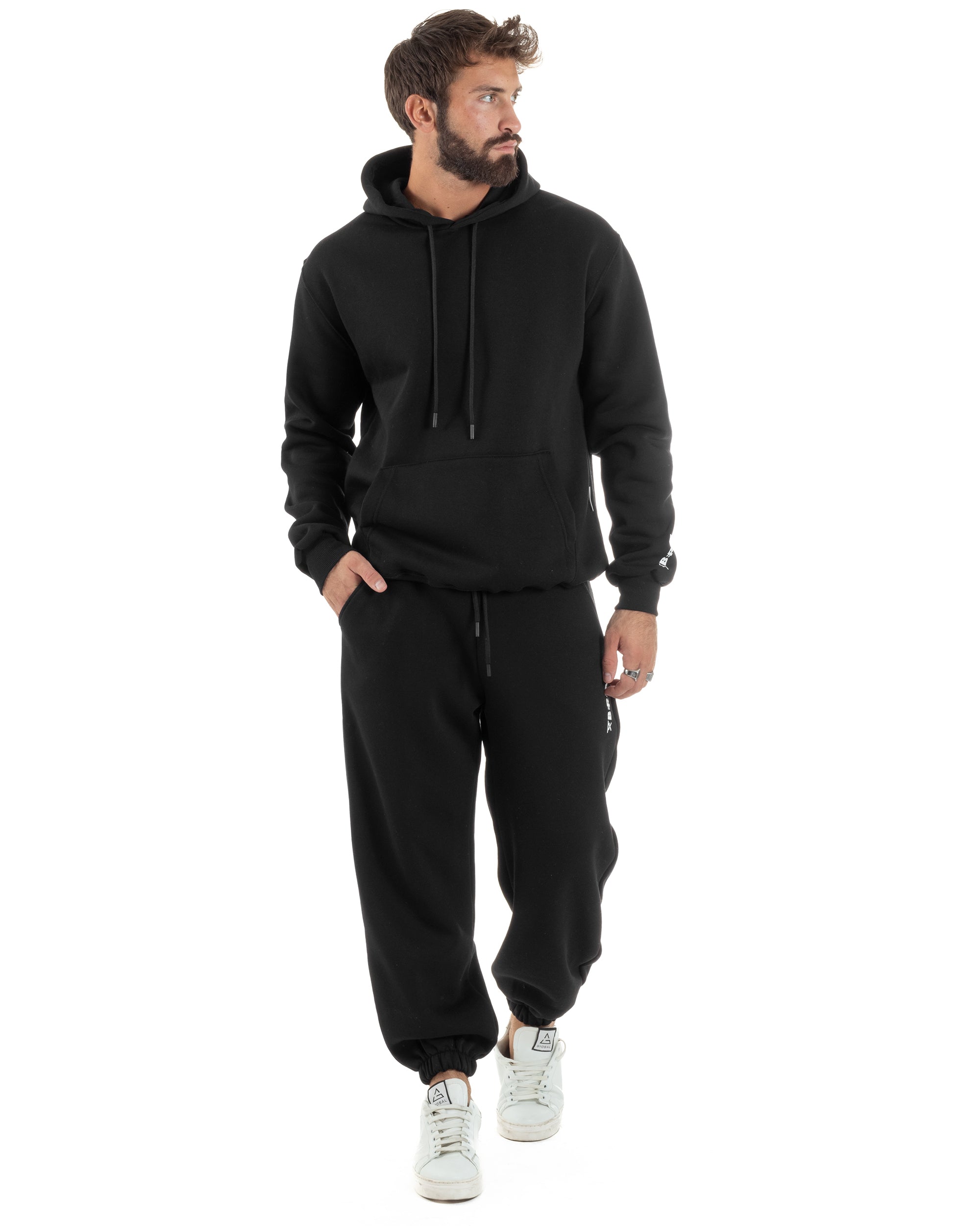 Pantaloni Tuta Jogger Felpato Logo Tinta Unita Nero Berna M-252022