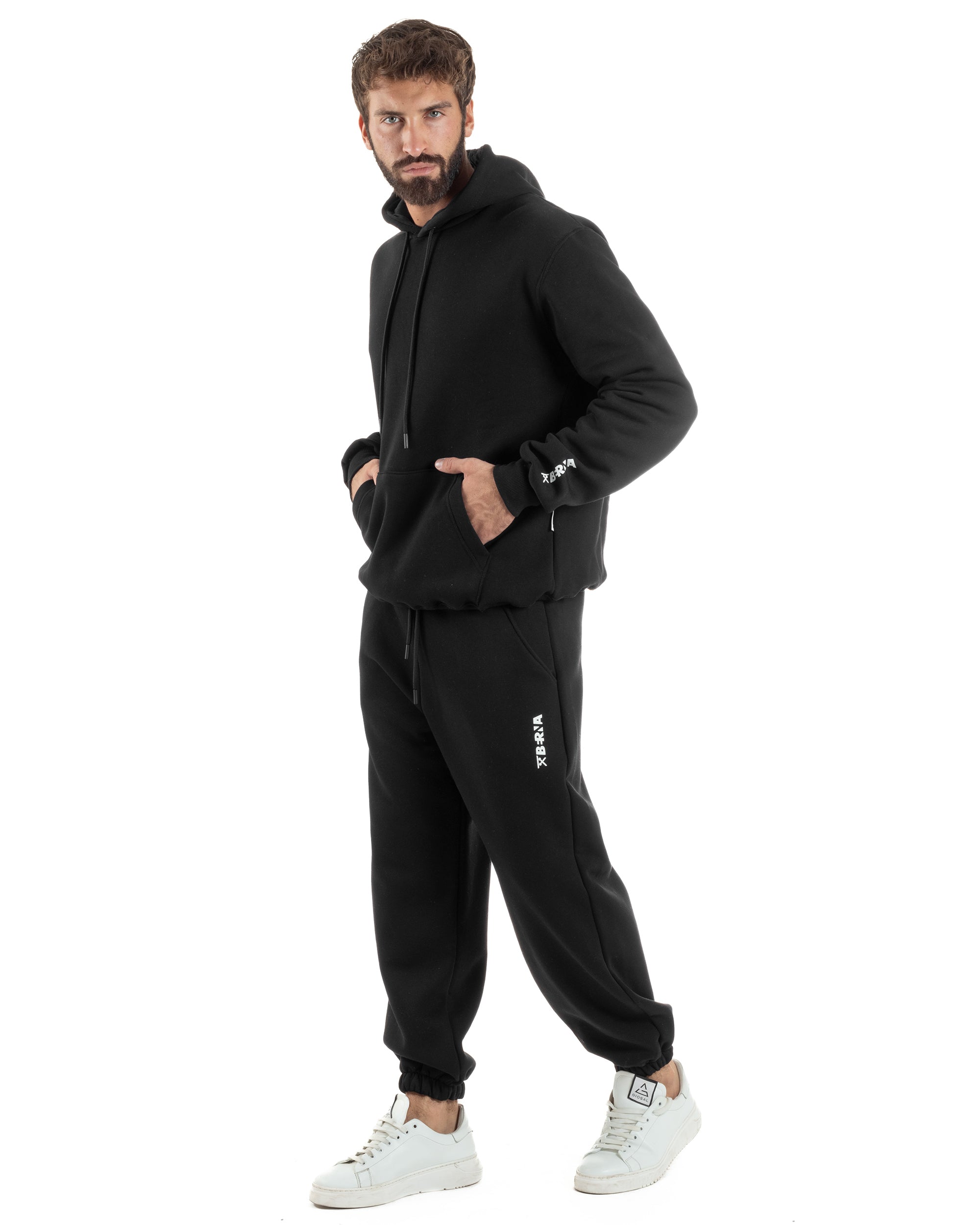 Pantaloni Tuta Jogger Felpato Logo Tinta Unita Nero Berna M-252022
