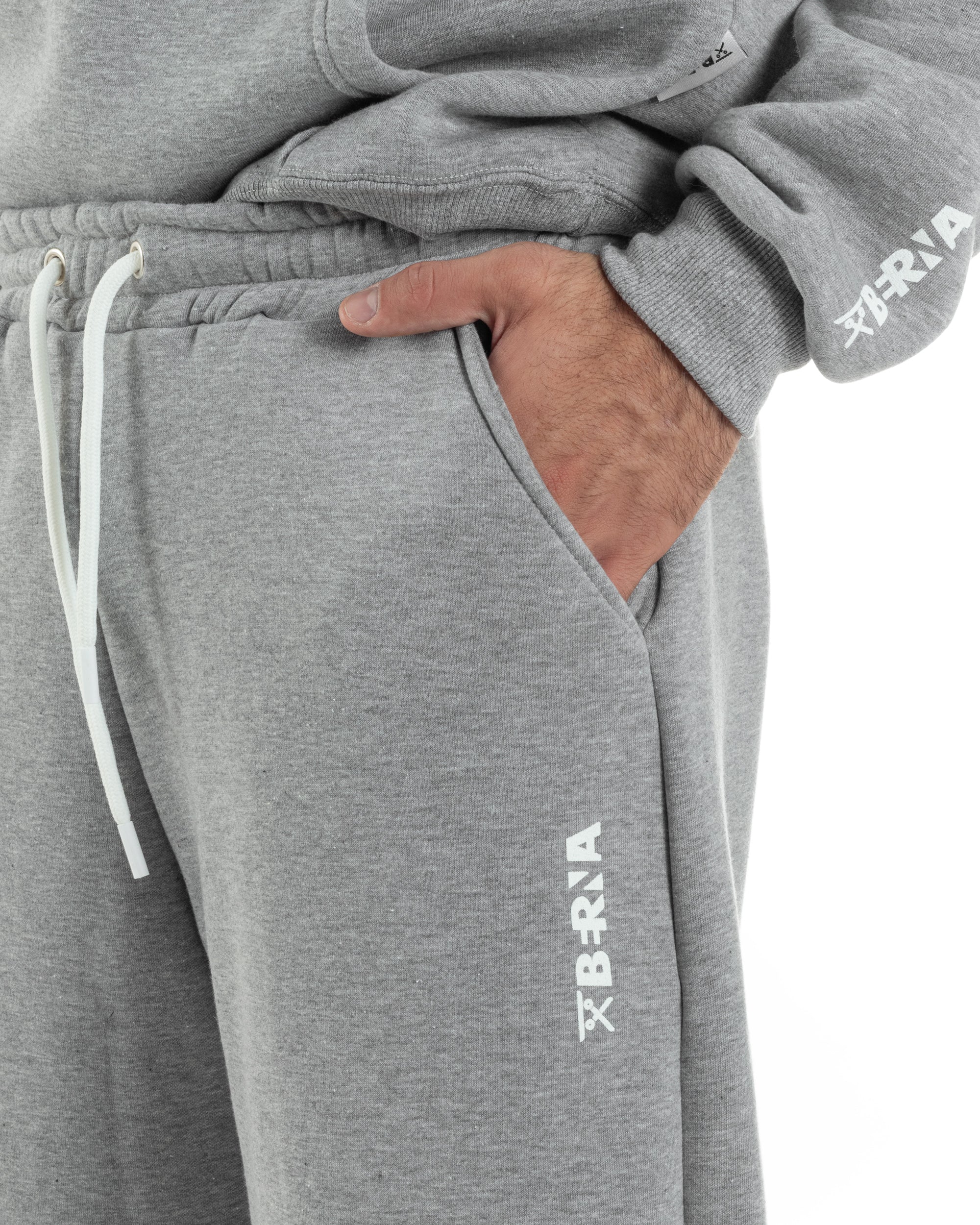 Pantaloni Tuta Jogger Felpato Logo Tinta Unita Grigio Berna M-252022