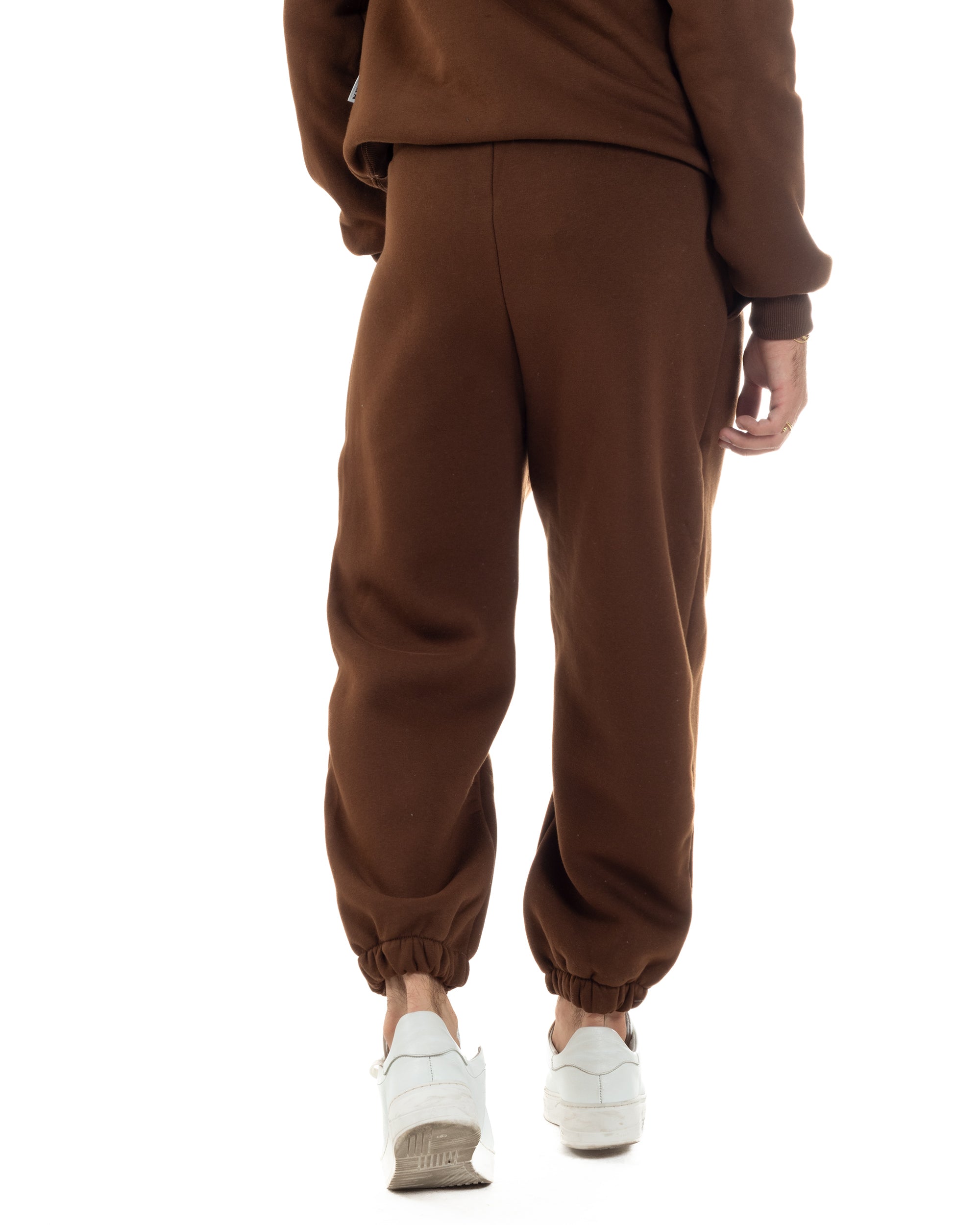 Pantaloni Tuta Jogger Felpato Logo Tinta Unita Marrone Berna M-252022