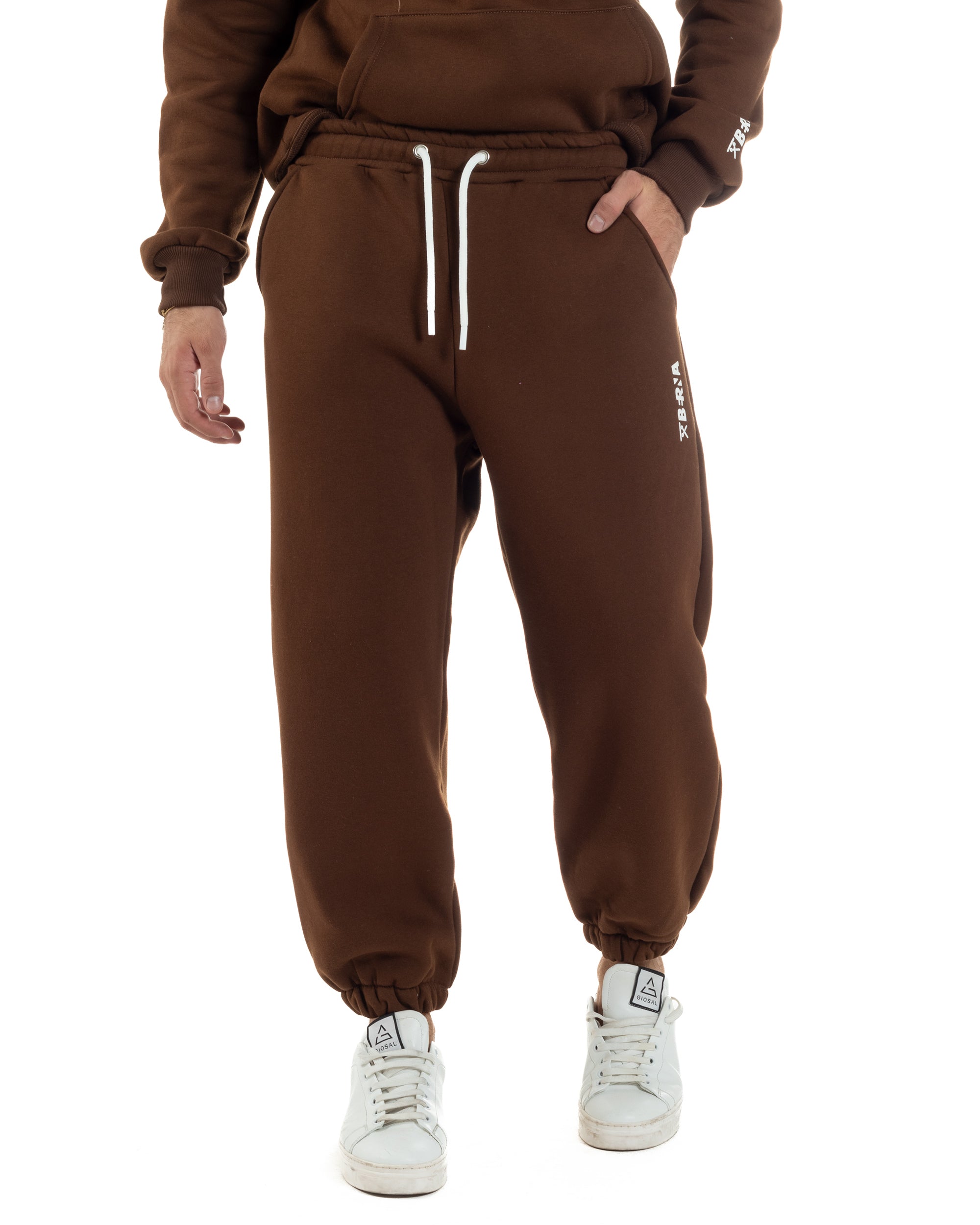 Pantaloni Tuta Jogger Felpato Logo Tinta Unita Marrone Berna M-252022