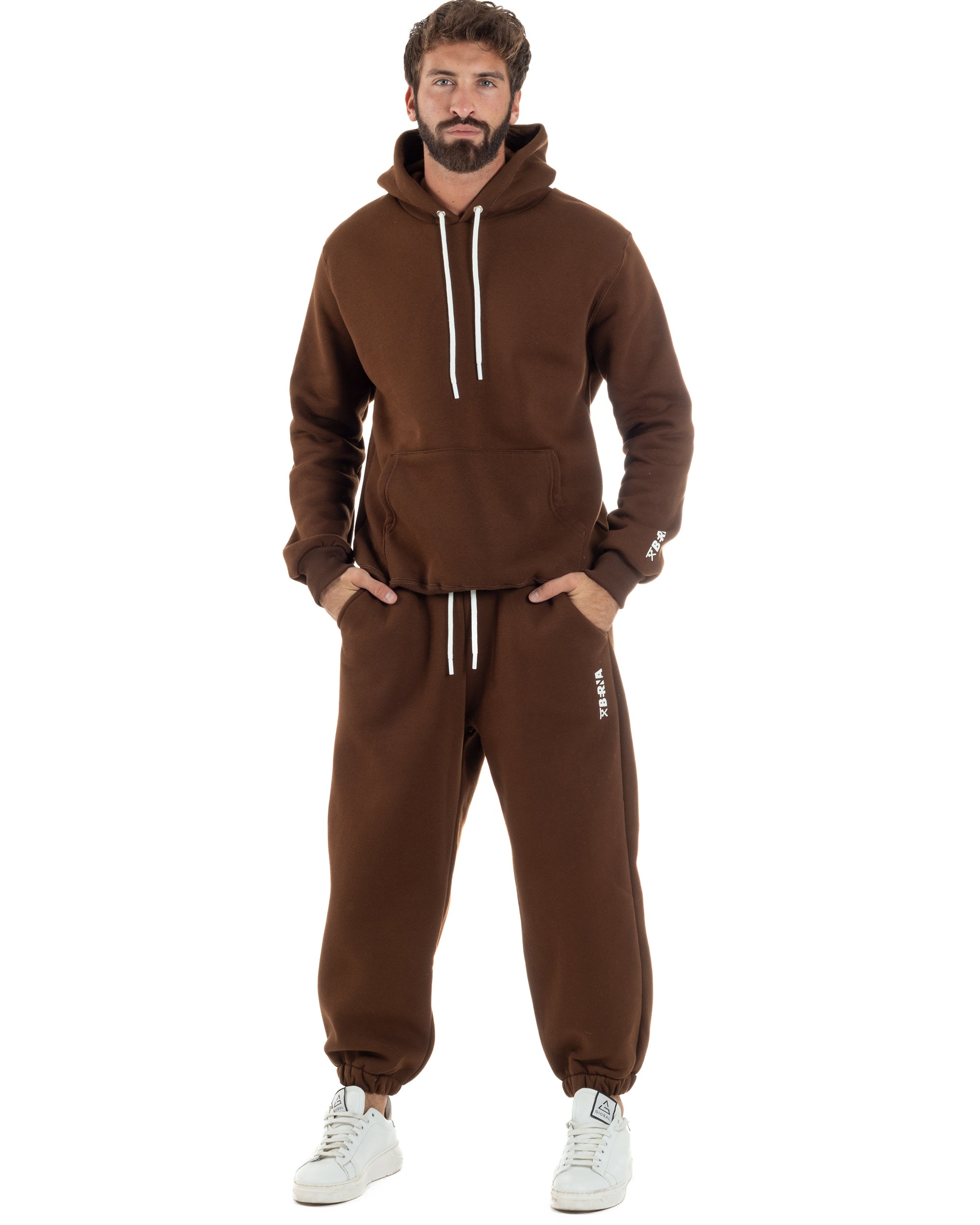 Pantaloni Tuta Jogger Felpato Logo Tinta Unita Marrone Berna M-252022