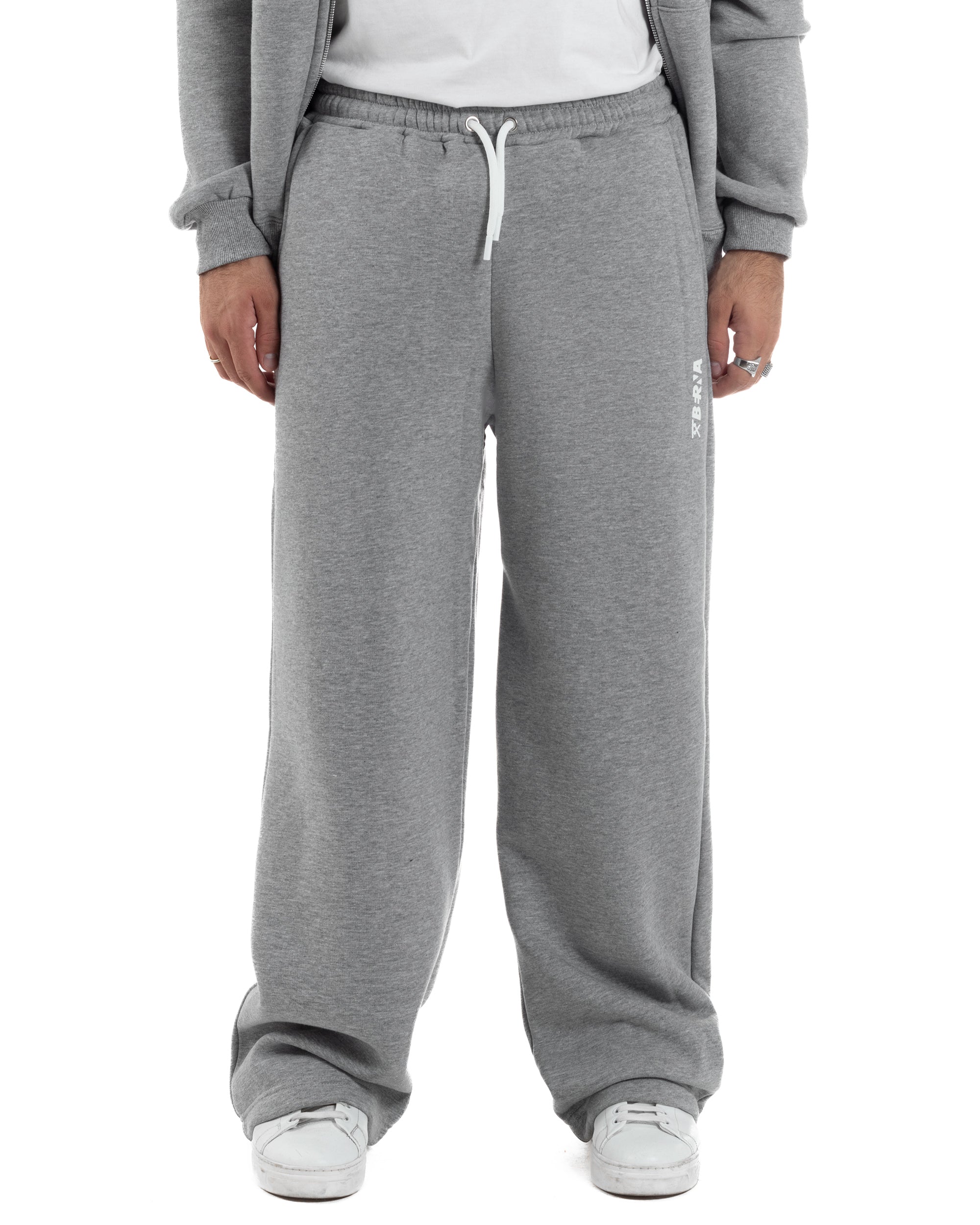Pantaloni Tuta Baggy Fondo Largo Felpato Logo Grigio Berna M-252196
