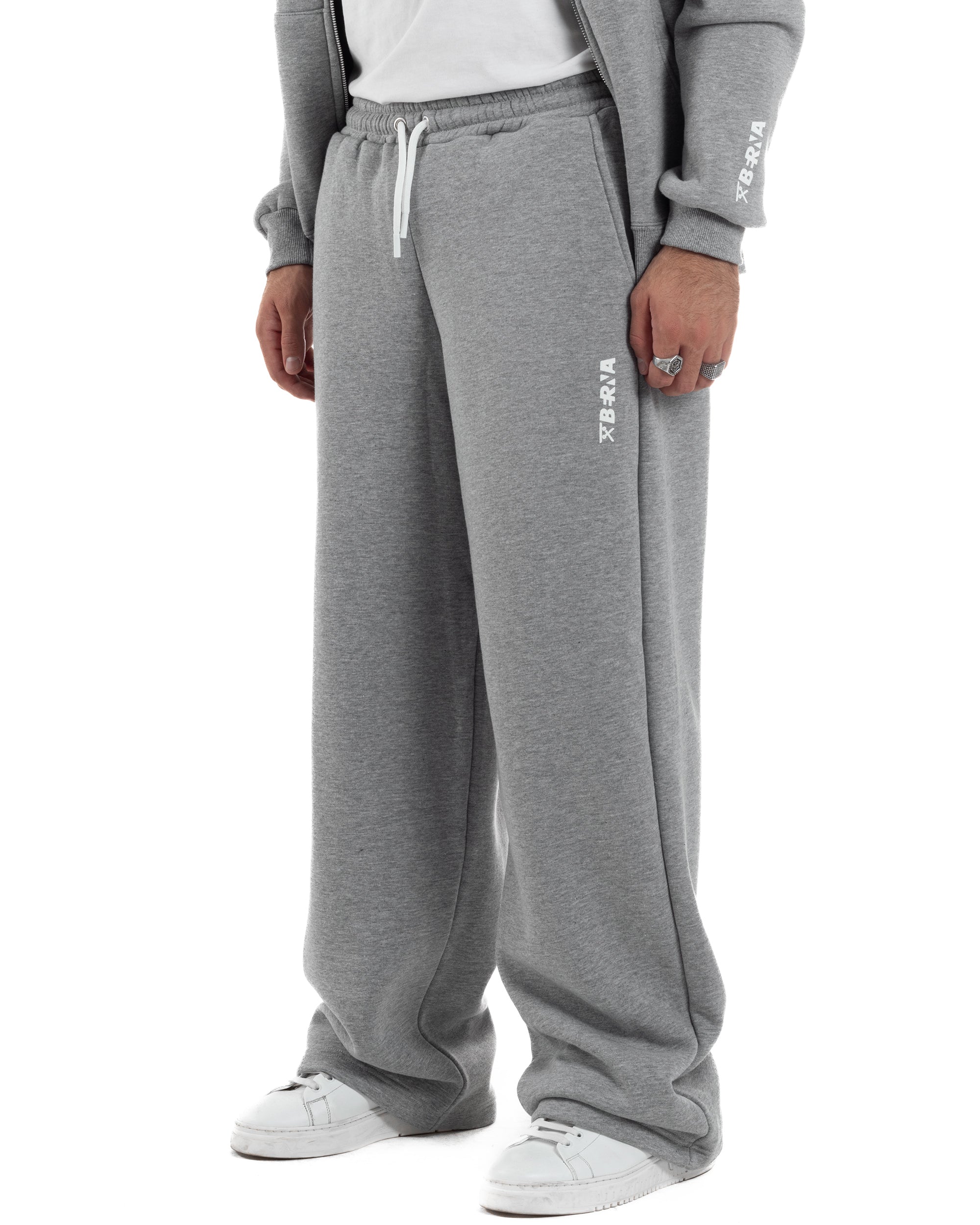 Pantaloni Tuta Baggy Fondo Largo Felpato Logo Grigio Berna M-252196