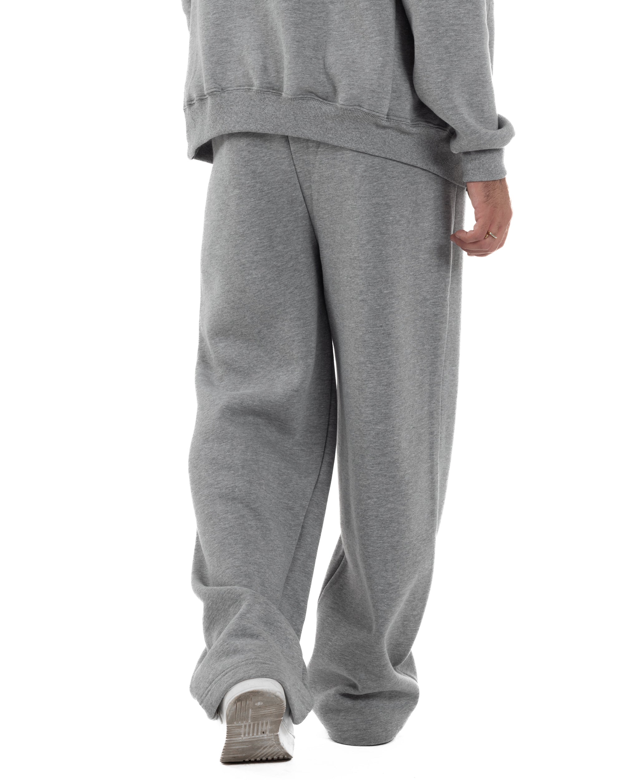 Pantaloni Tuta Baggy Fondo Largo Felpato Logo Grigio Berna M-252196