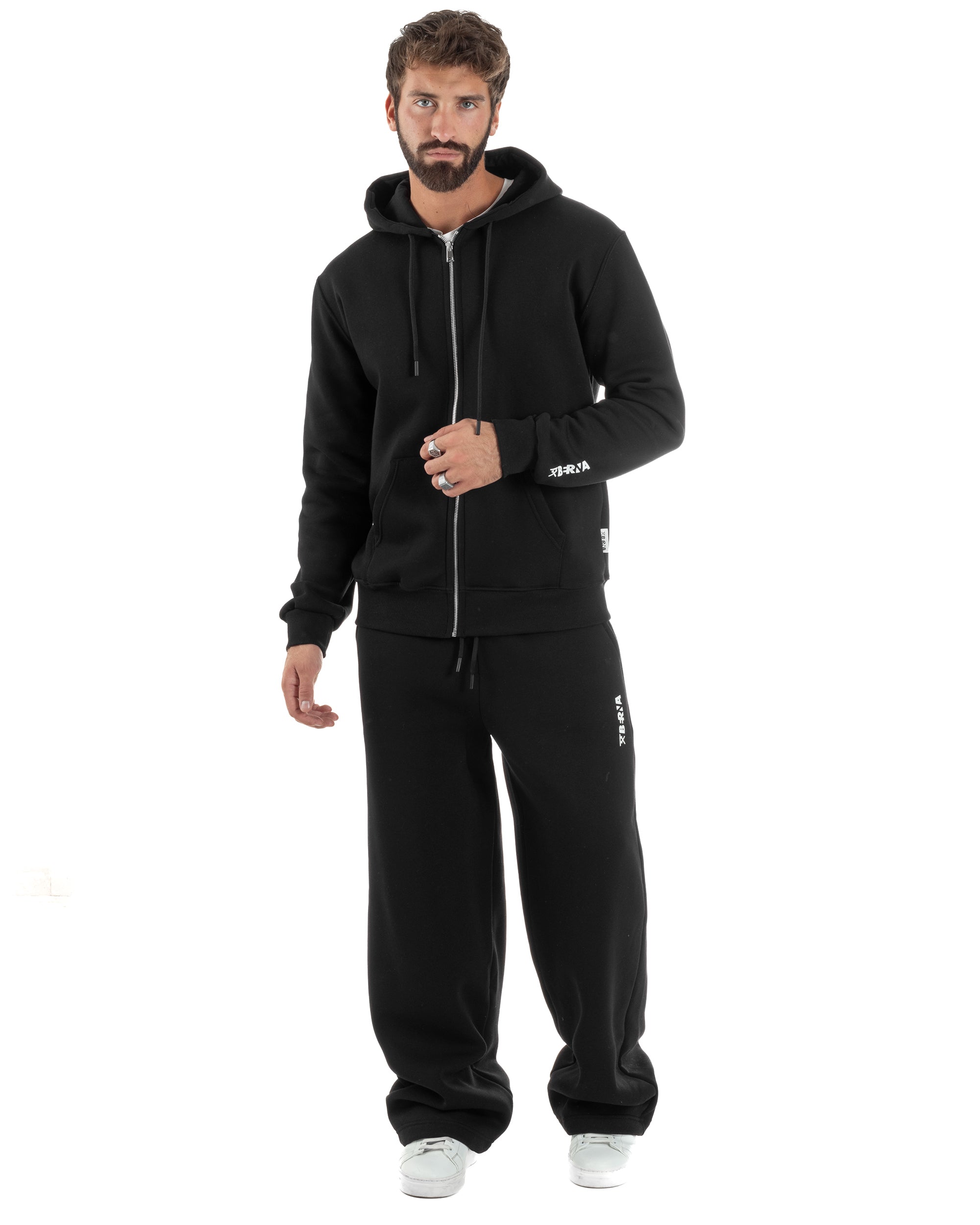 Pantaloni Tuta Baggy Fondo Largo Felpato Logo Nero Berna M-252196