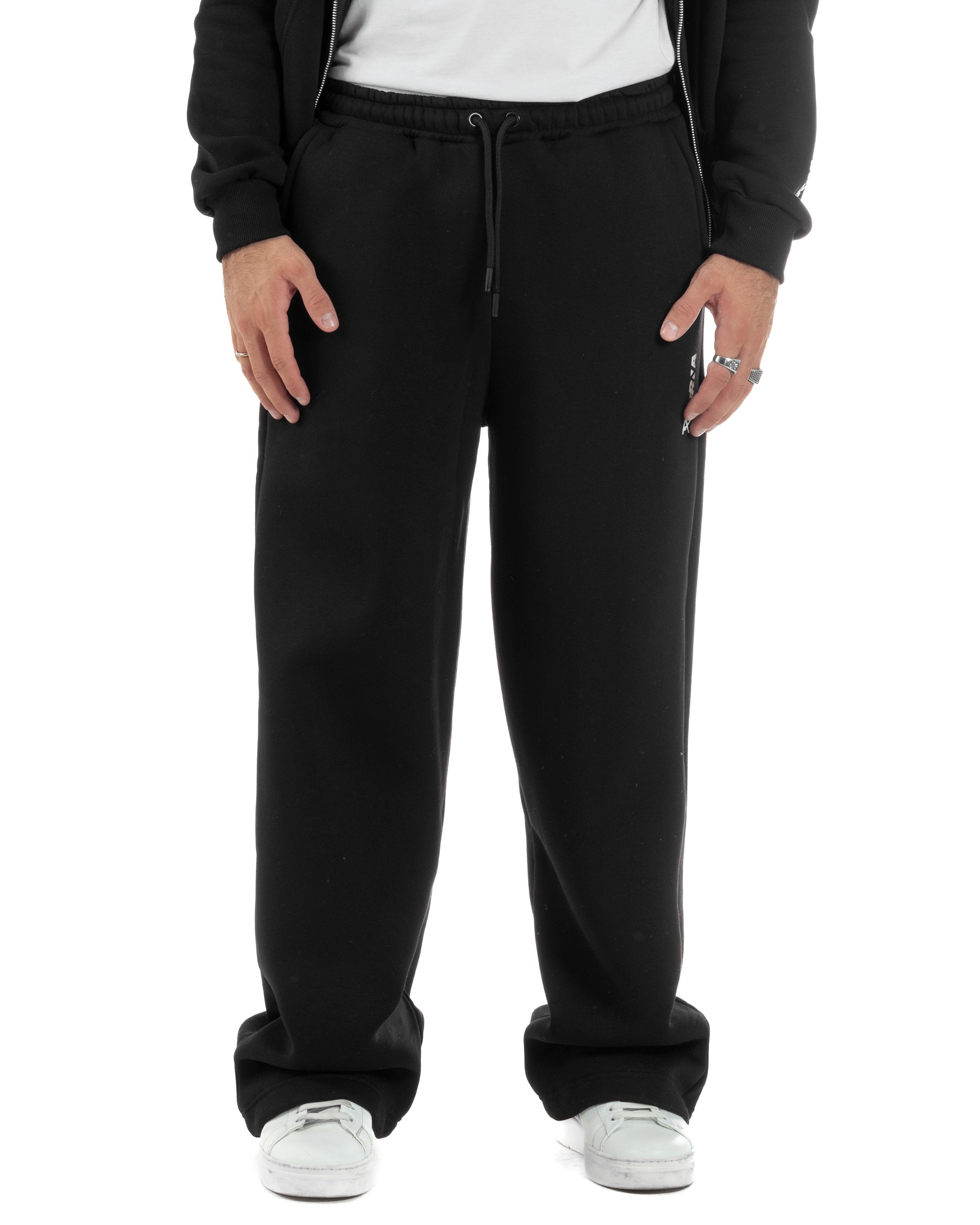 Pantaloni Tuta Baggy Fondo Largo Felpato Logo Nero Berna M-252196