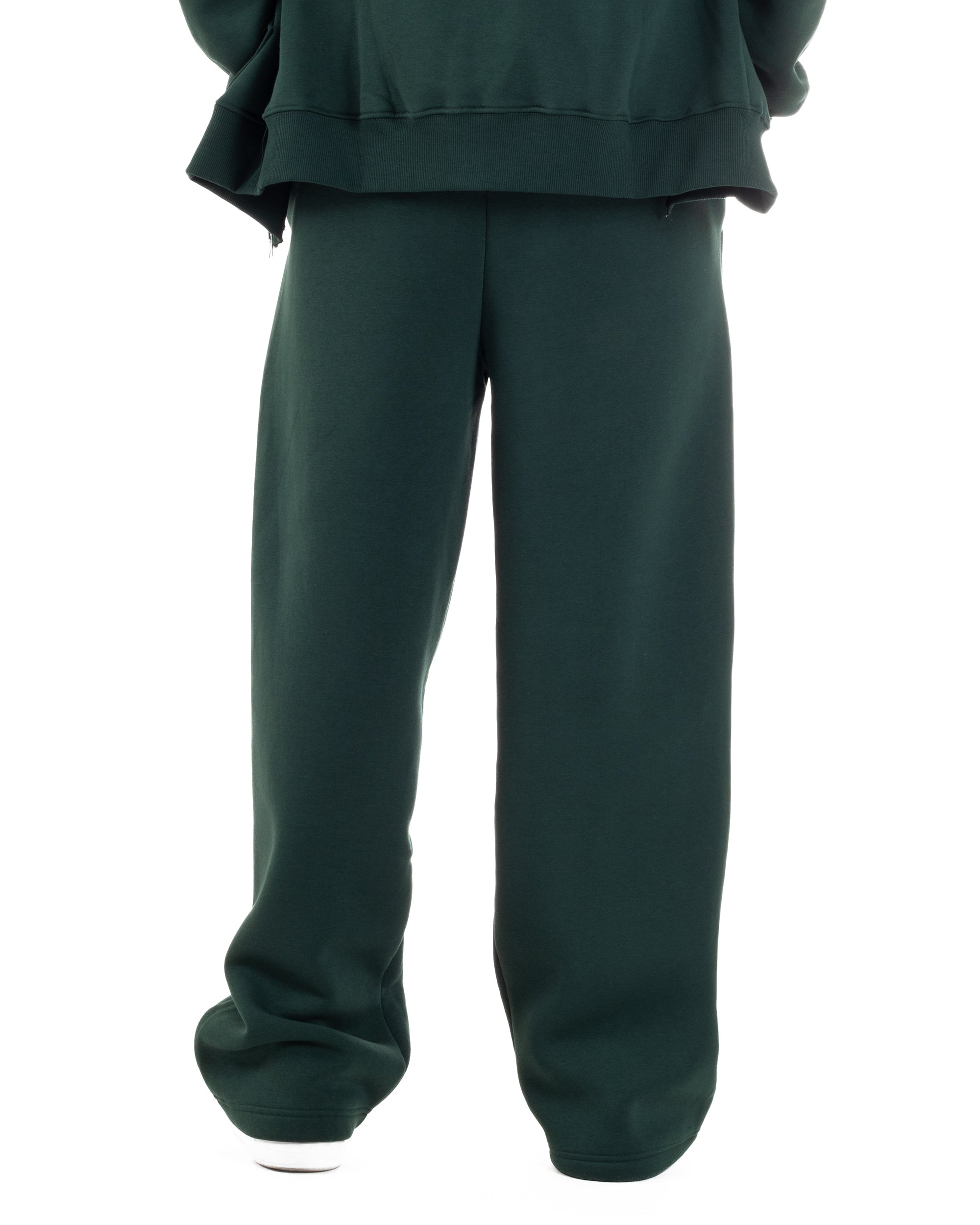 Pantaloni Tuta Baggy Fondo Largo Felpato Logo Verde Berna M-252196