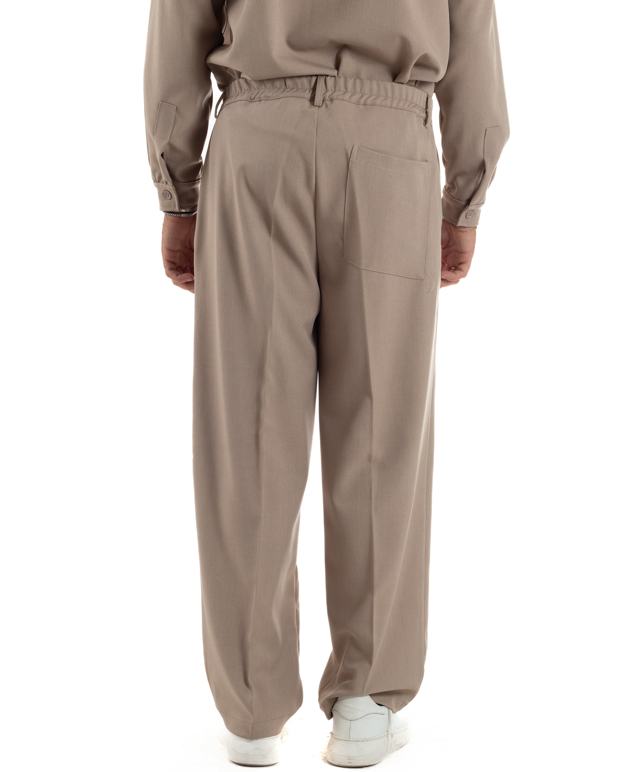 Pantaloni Uomo Viscosa Palazzo Fondo Ampio Baggy Pinces Beige P6405A