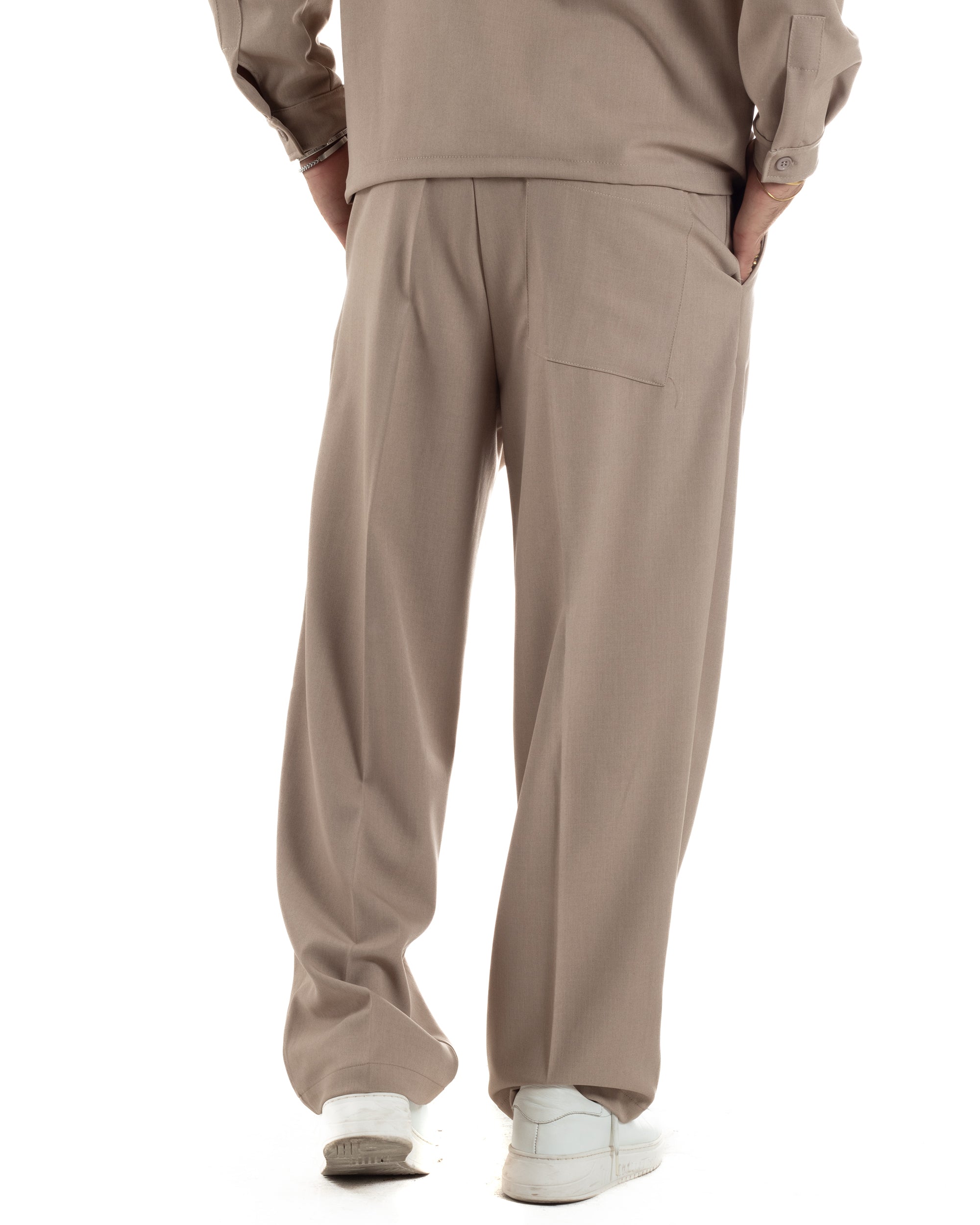 Pantaloni Uomo Viscosa Palazzo Fondo Ampio Baggy Pinces Beige P6405A
