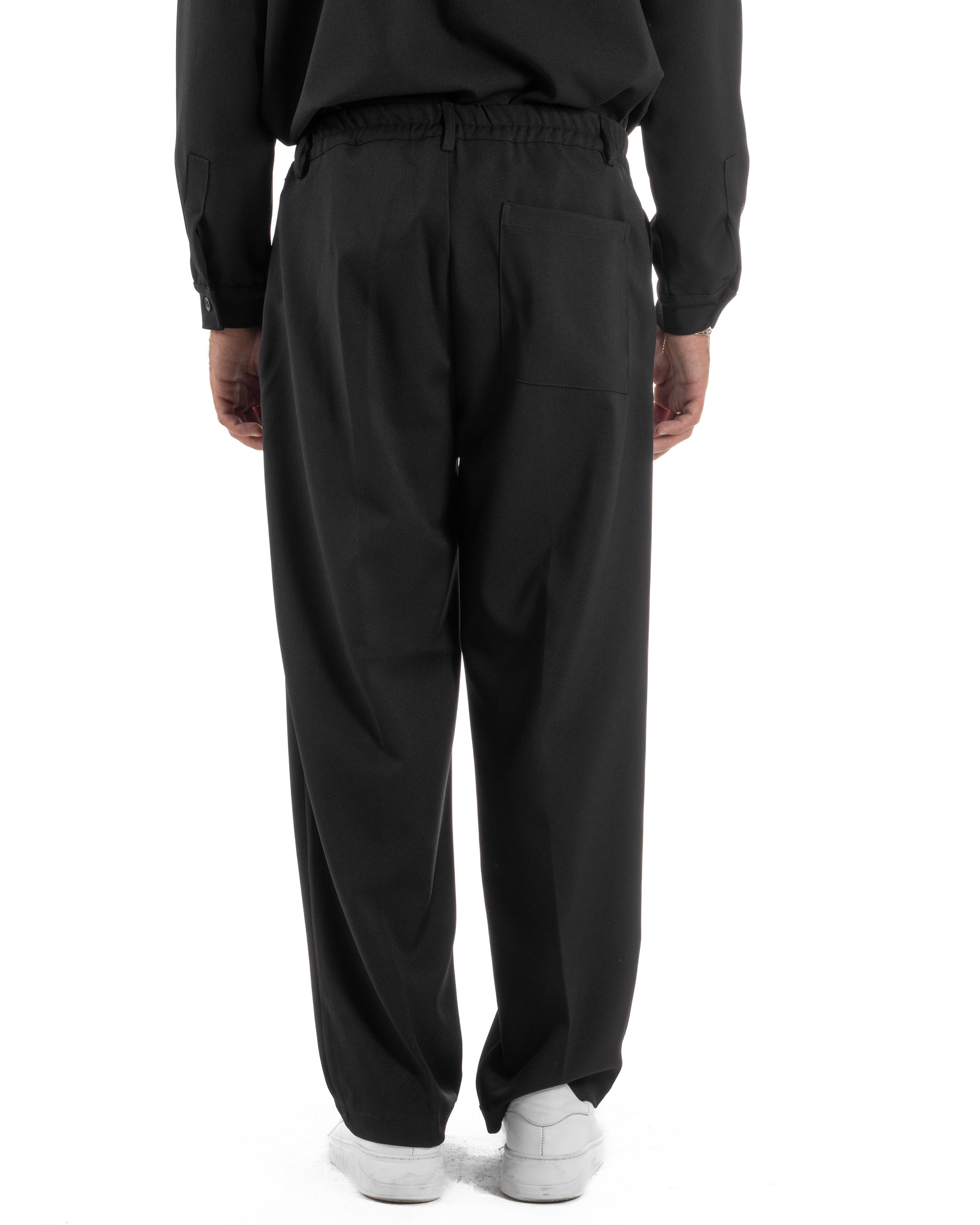 Pantaloni Uomo Viscosa Palazzo Fondo Ampio Baggy Pinces Nero P6406A