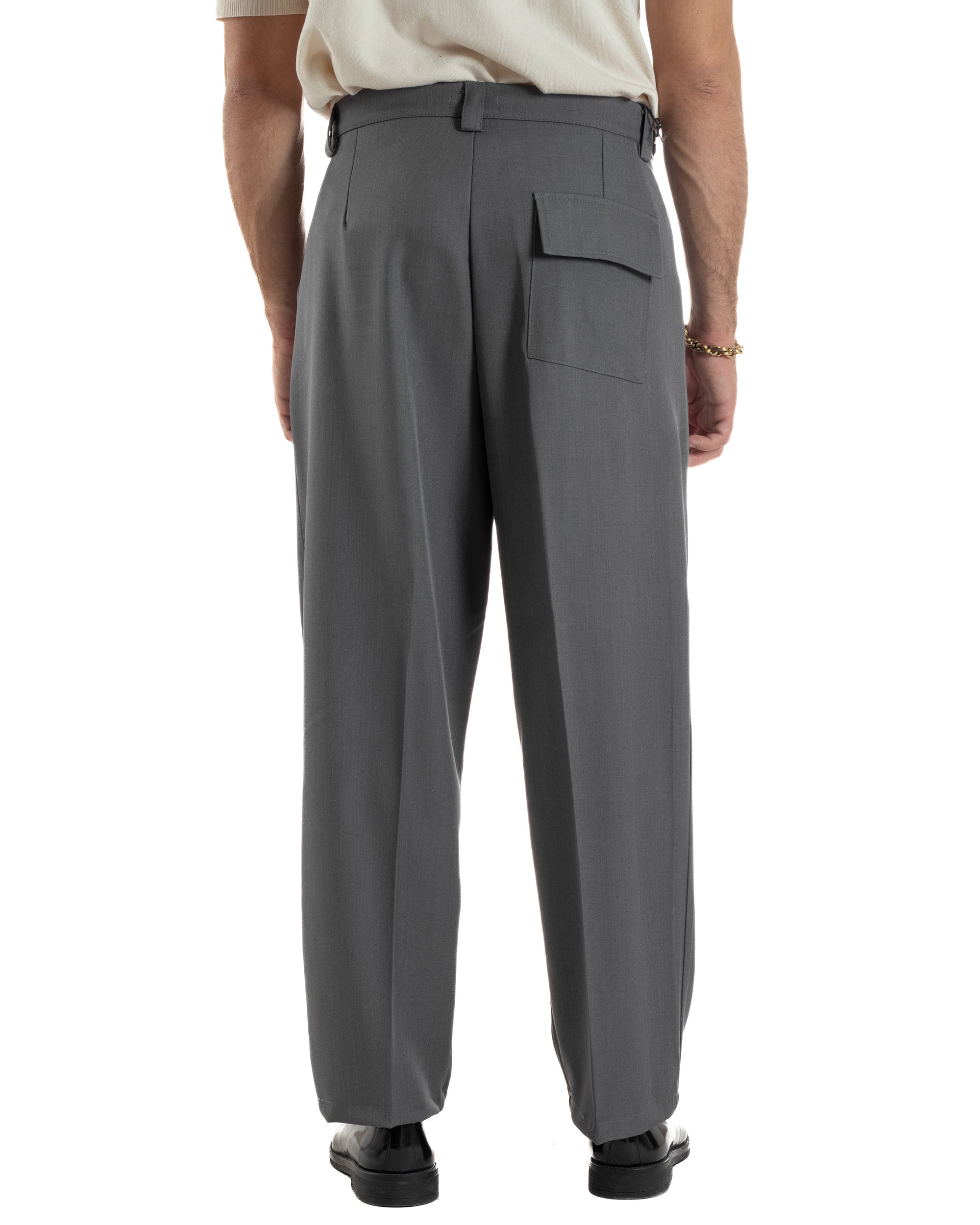 Pantaloni Uomo Baggy Con Pinces Viscosa Vita Alta Gurkha Pants Classico Grigio P6411A