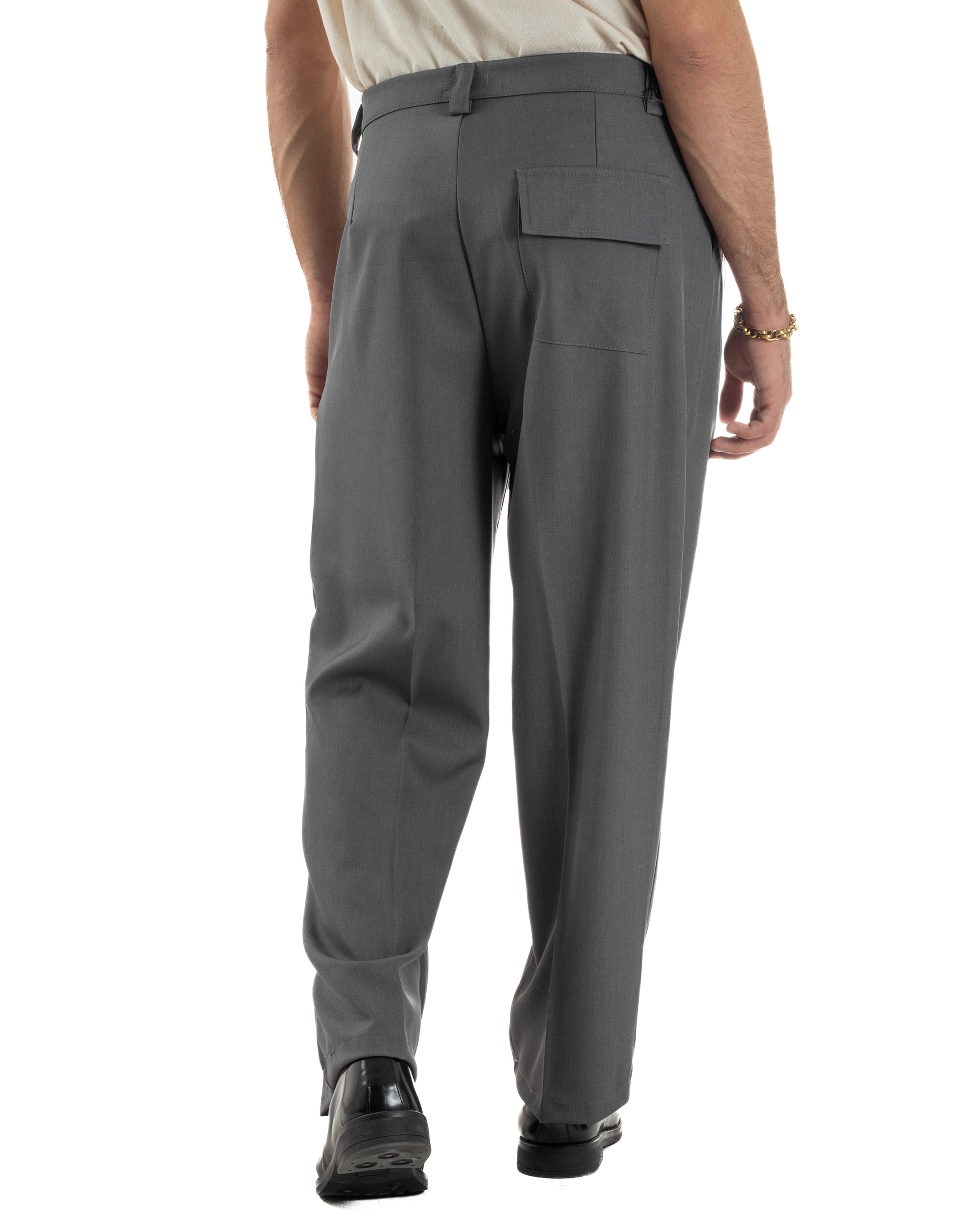 Pantaloni Uomo Baggy Con Pinces Viscosa Vita Alta Gurkha Pants Classico Grigio P6411A