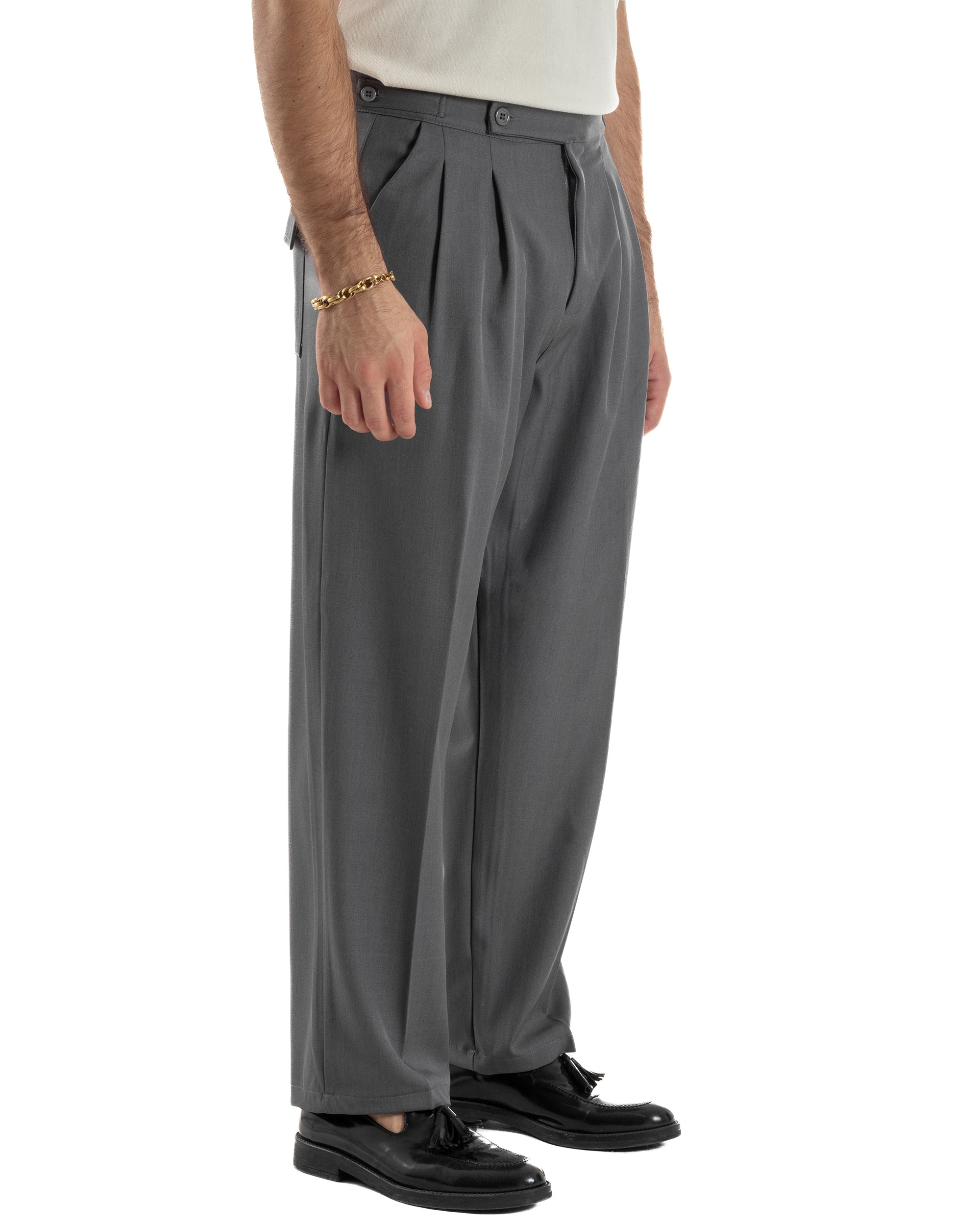 Pantaloni Uomo Baggy Con Pinces Viscosa Vita Alta Gurkha Pants Classico Grigio P6411A