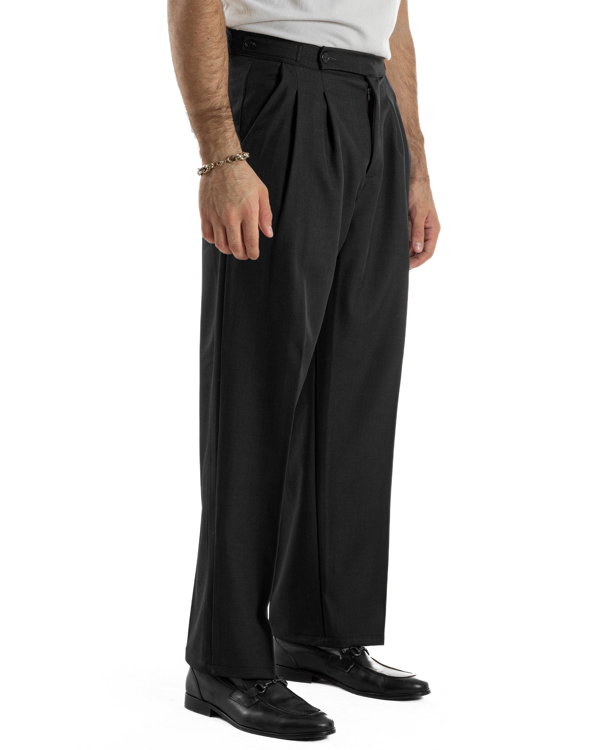 Pantaloni Uomo Baggy Con Pinces Viscosa Vita Alta Gurkha Pants Classico Nero P6413A