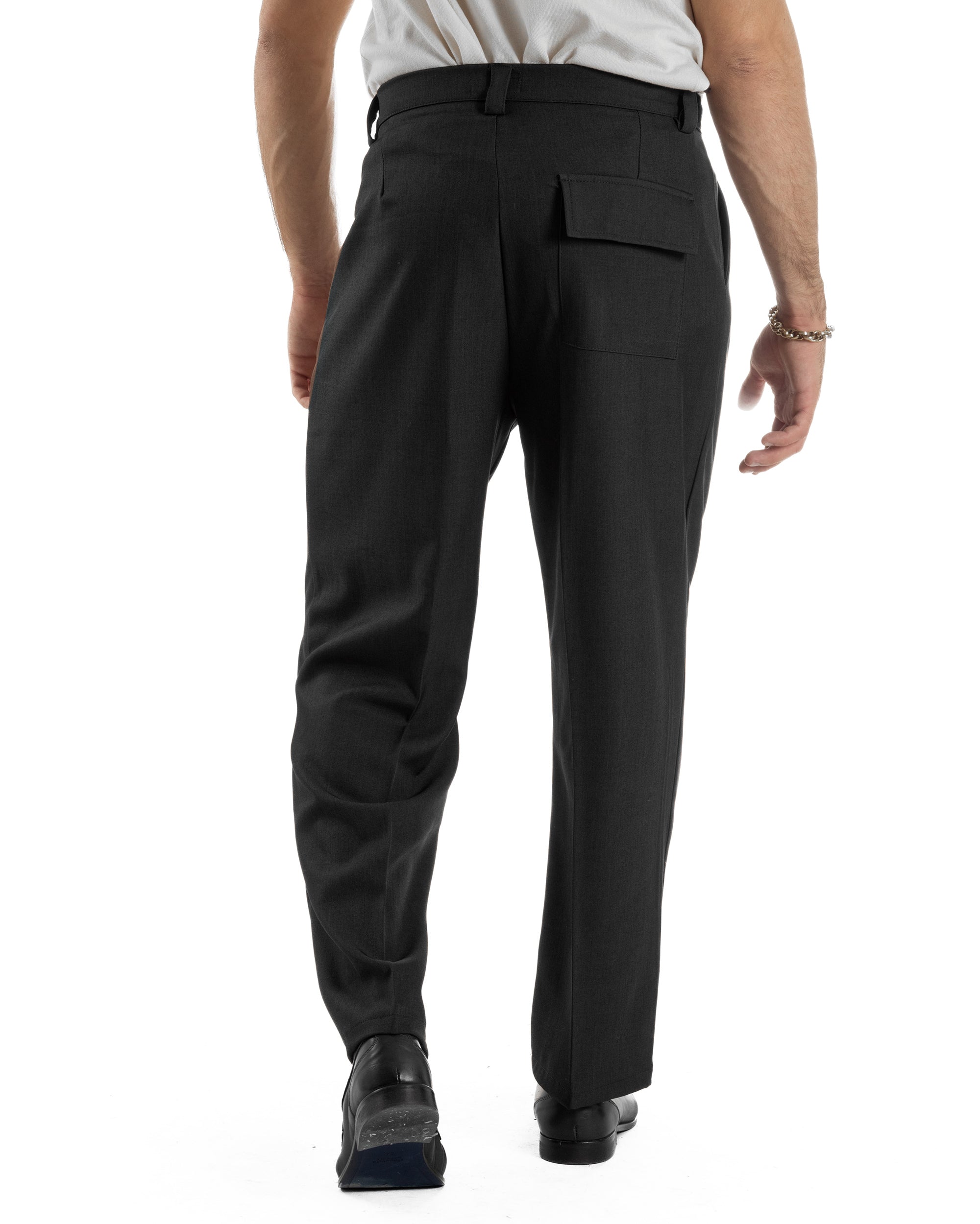 Pantaloni Uomo Baggy Con Pinces Viscosa Vita Alta Gurkha Pants Classico Nero P6413A