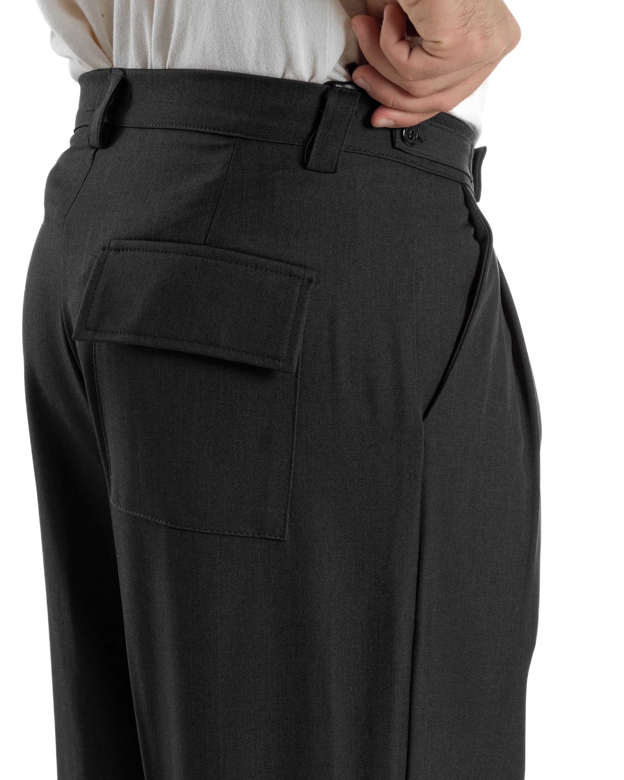 Pantaloni Uomo Baggy Con Pinces Viscosa Vita Alta Gurkha Pants Classico Nero P6413A