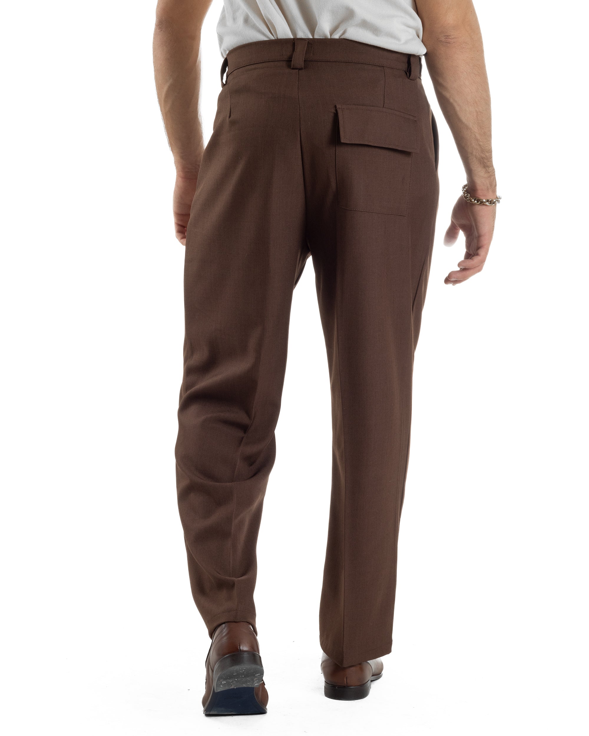 Pantaloni Uomo Baggy Con Pinces Viscosa Vita Alta Gurkha Pants Classico Marrone P6414A