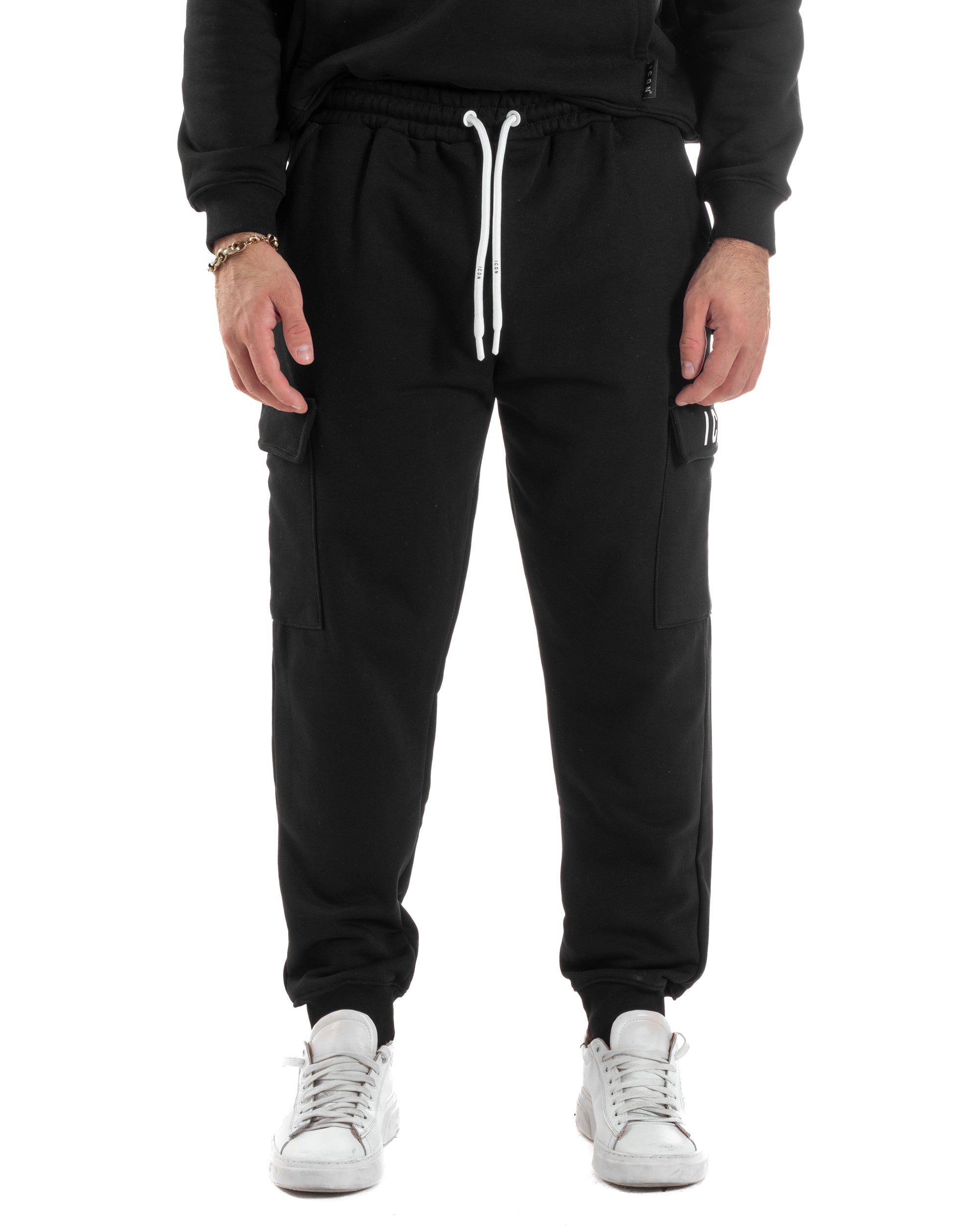 Pantaloni Tuta Pantalaccio Cargo Tasconi Nero ICON ICUF2W6P002