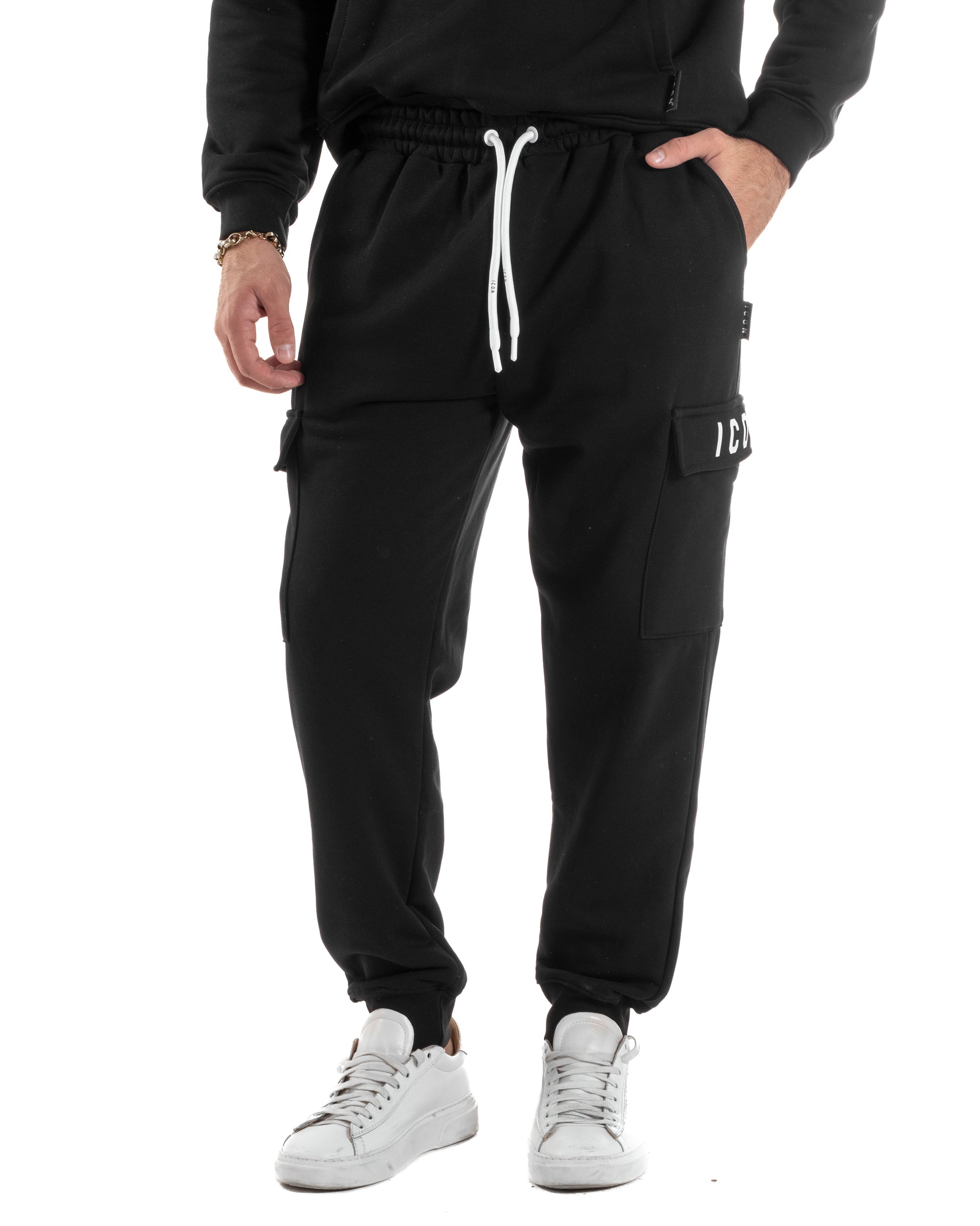 Pantaloni Tuta Pantalaccio Cargo Tasconi Nero ICON ICUF2W6P002