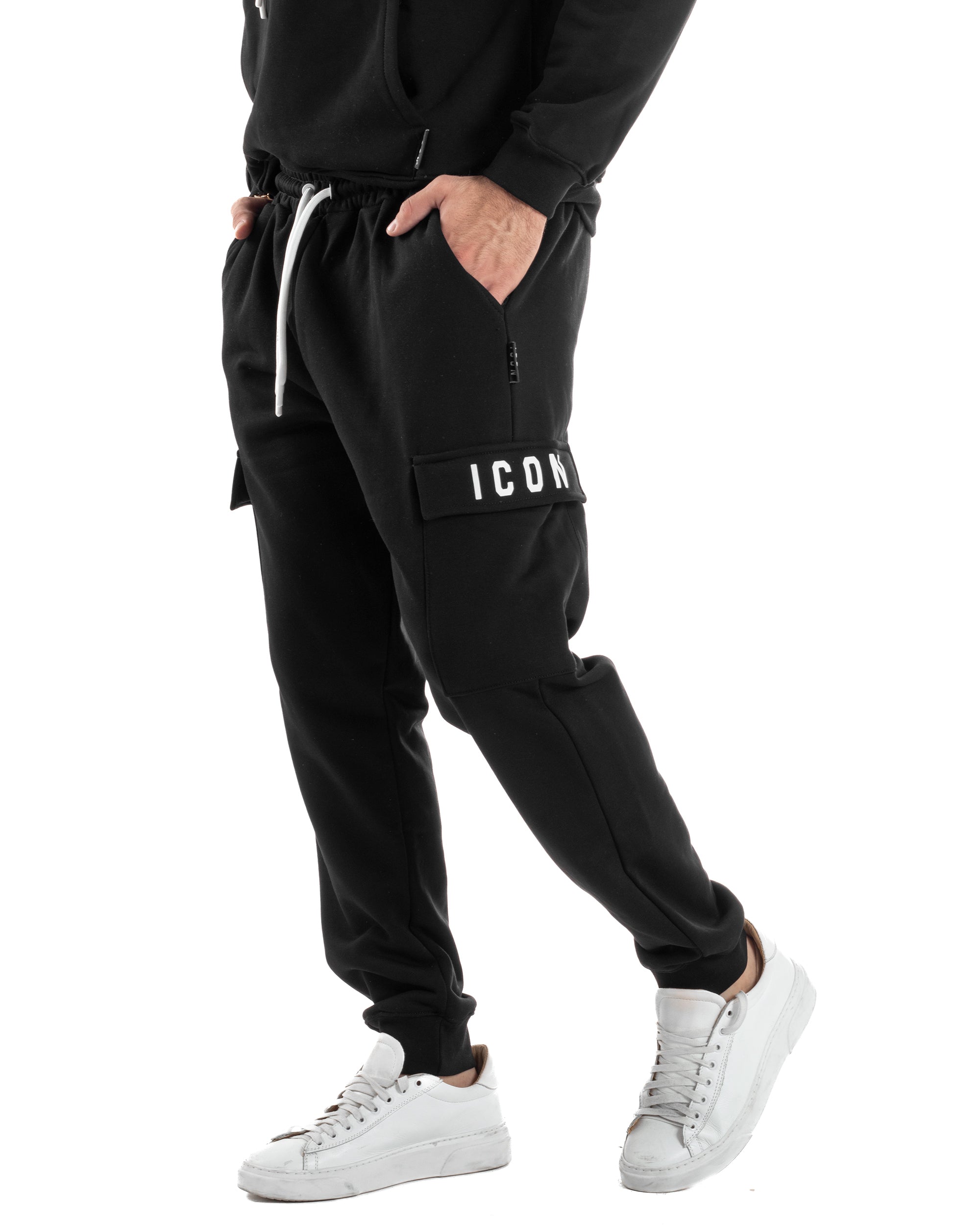 Pantaloni Tuta Pantalaccio Cargo Tasconi Nero ICON ICUF2W6P002