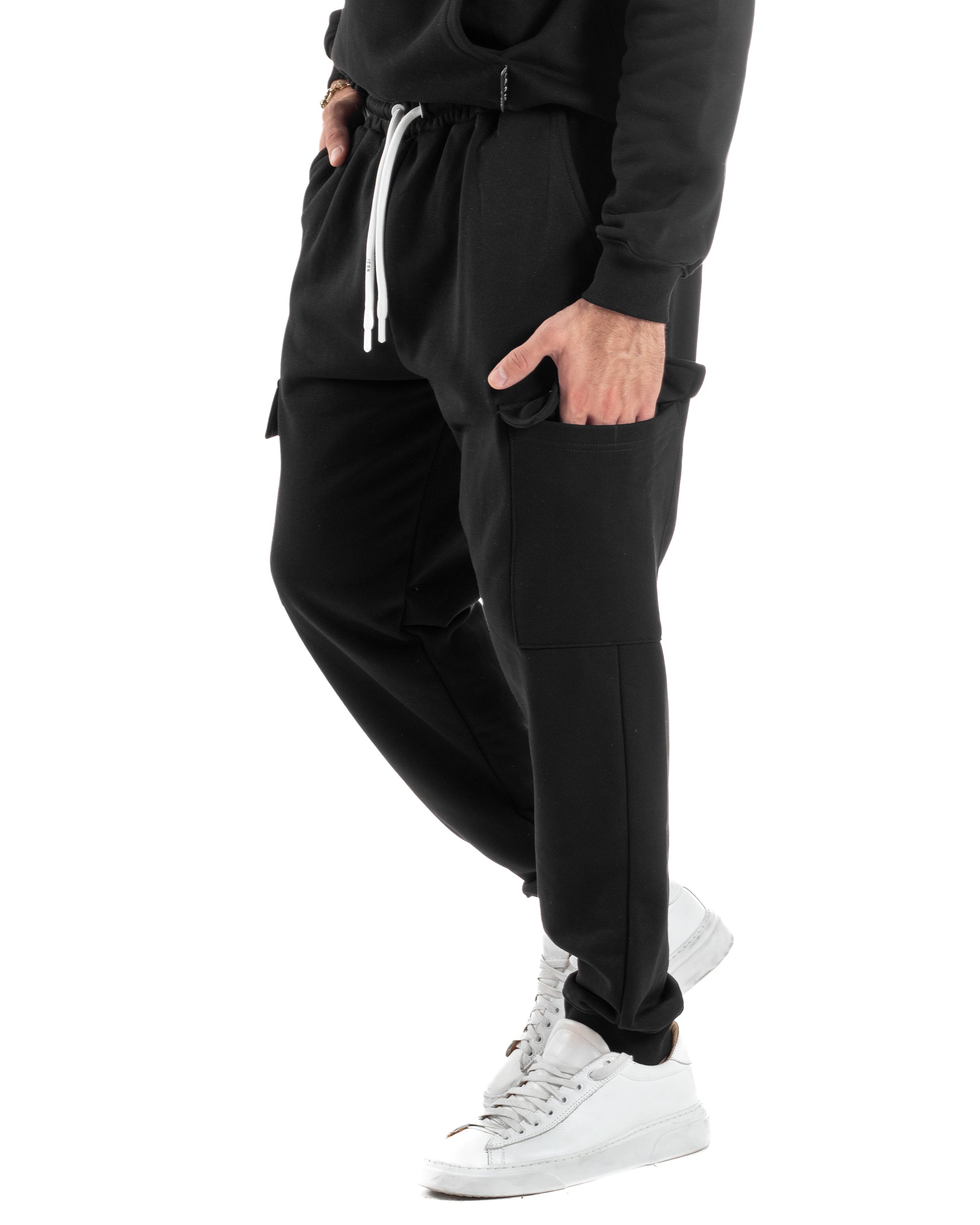 Pantaloni Tuta Pantalaccio Cargo Tasconi Nero ICON ICUF2W6P002