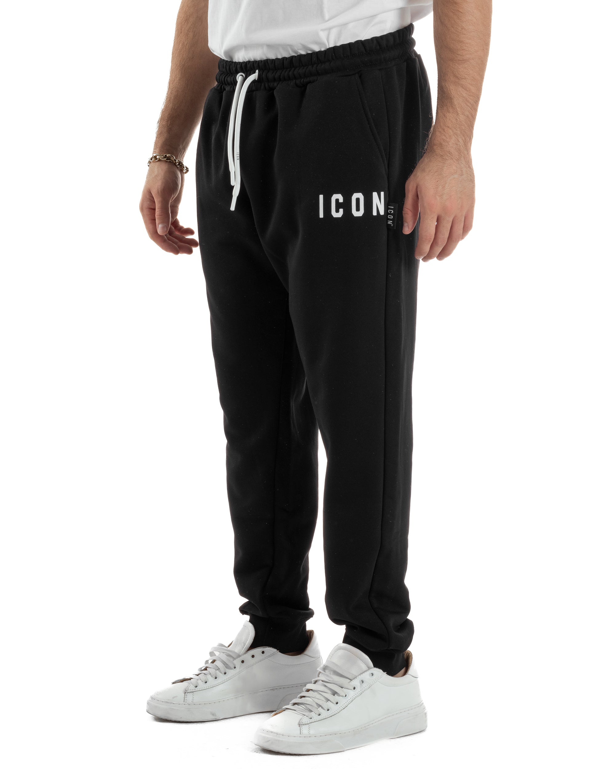 Pantaloni Tuta Pantalaccio Basic Logo Tinta Unita Nero ICON ICUF2W6P003