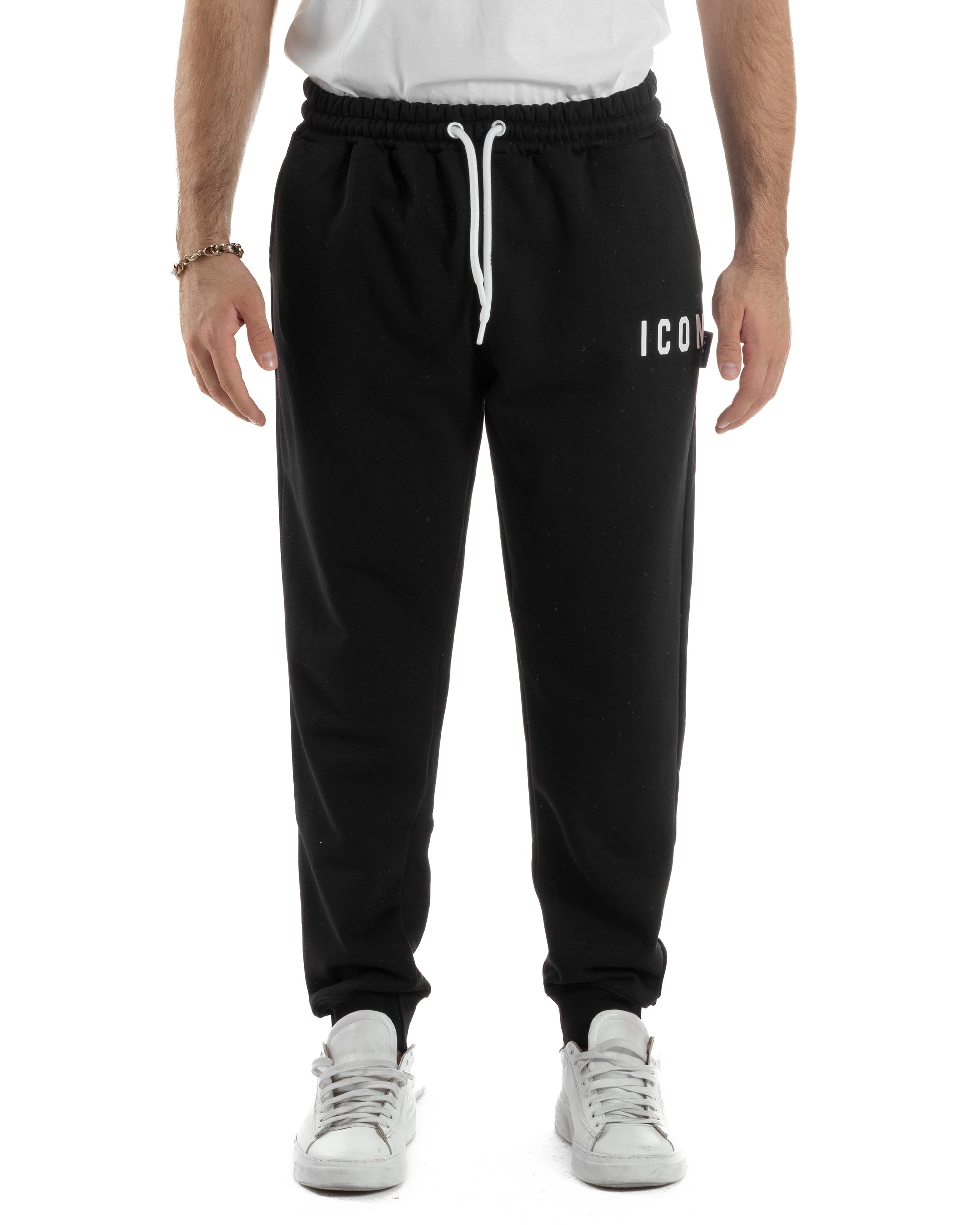 Pantaloni Tuta Pantalaccio Basic Logo Tinta Unita Nero ICON ICUF2W6P003