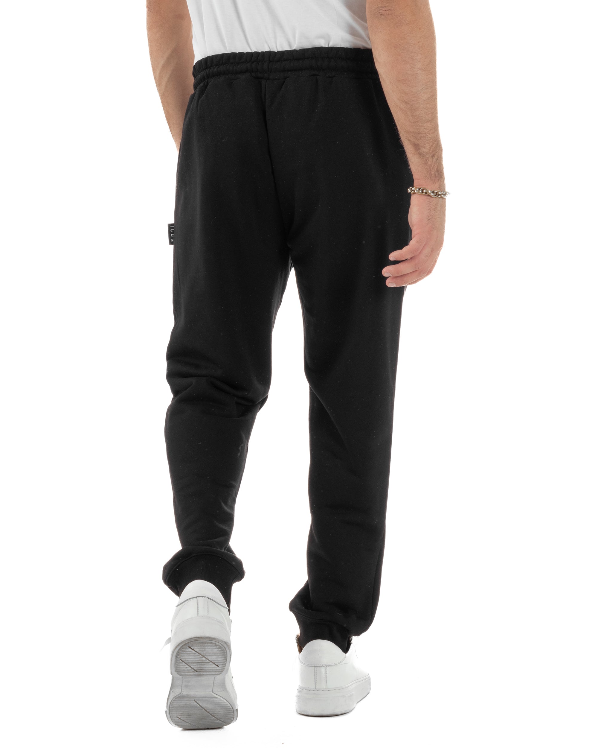 Pantaloni Tuta Pantalaccio Basic Logo Tinta Unita Nero ICON ICUF2W6P003