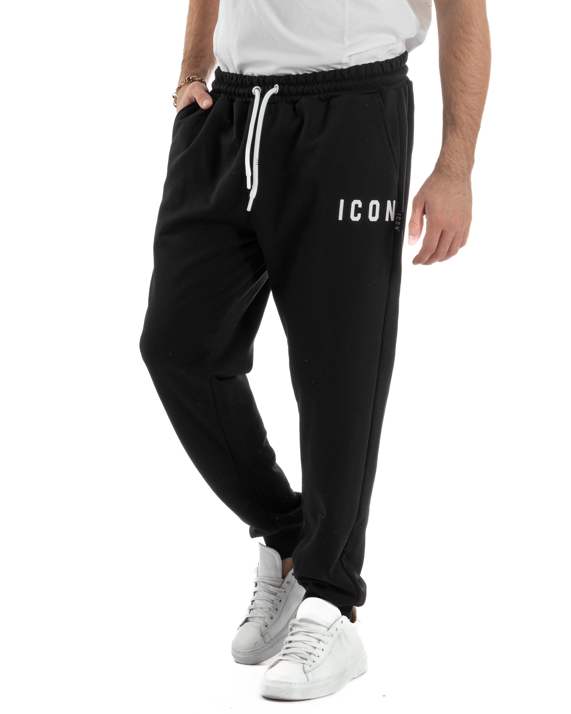 Pantaloni Tuta Pantalaccio Basic Logo Tinta Unita Nero ICON ICUF2W6P003