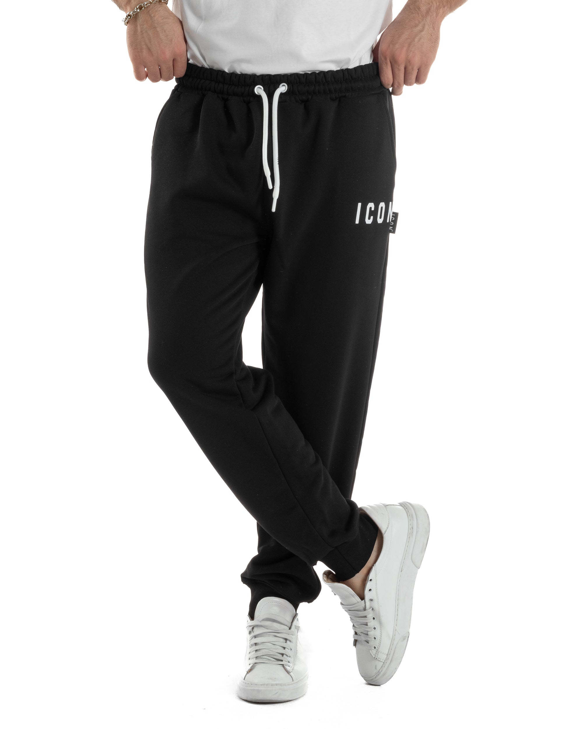 Pantaloni Tuta Pantalaccio Basic Logo Tinta Unita Nero ICON ICUF2W6P003