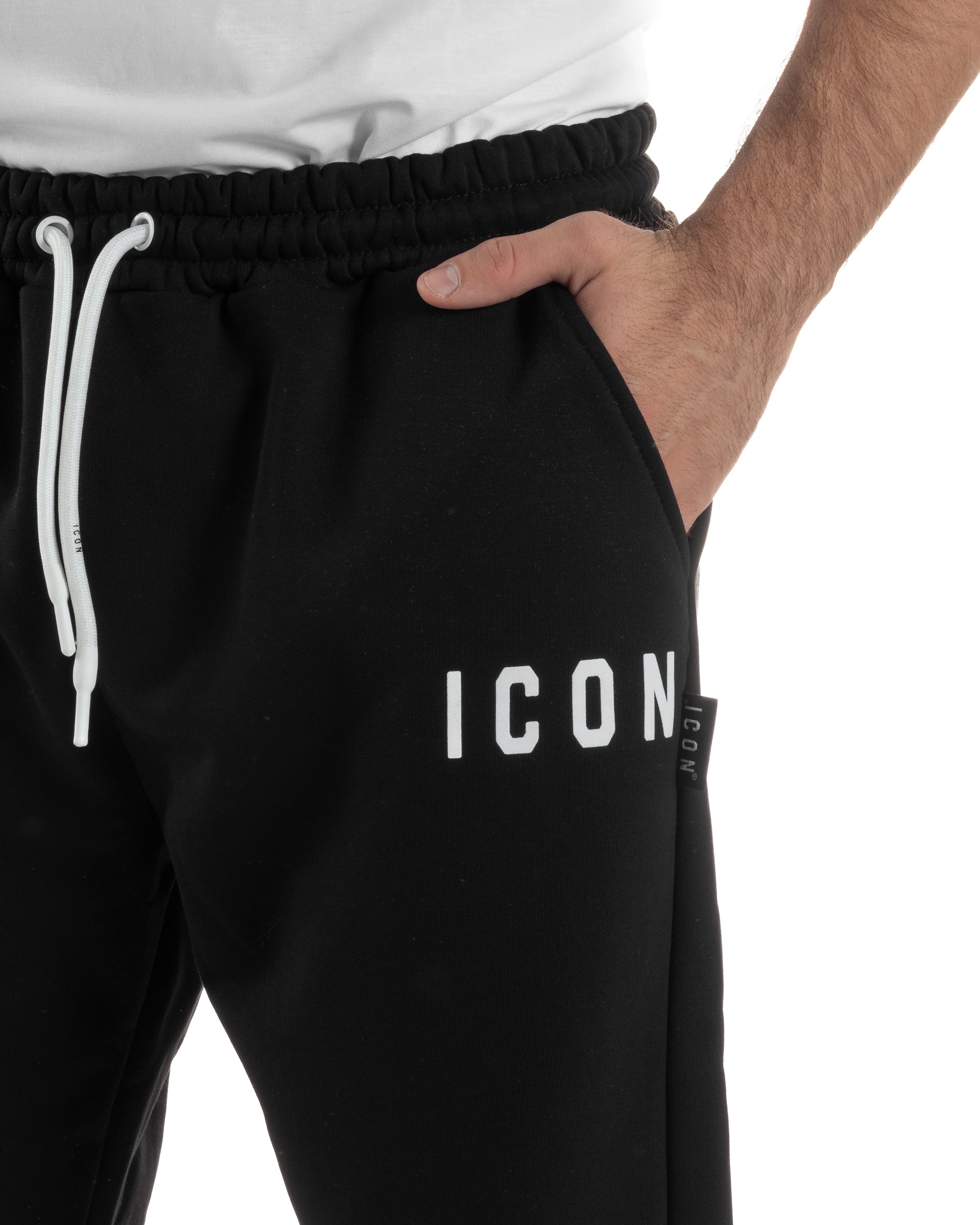 Pantaloni Tuta Pantalaccio Basic Logo Tinta Unita Nero ICON ICUF2W6P003