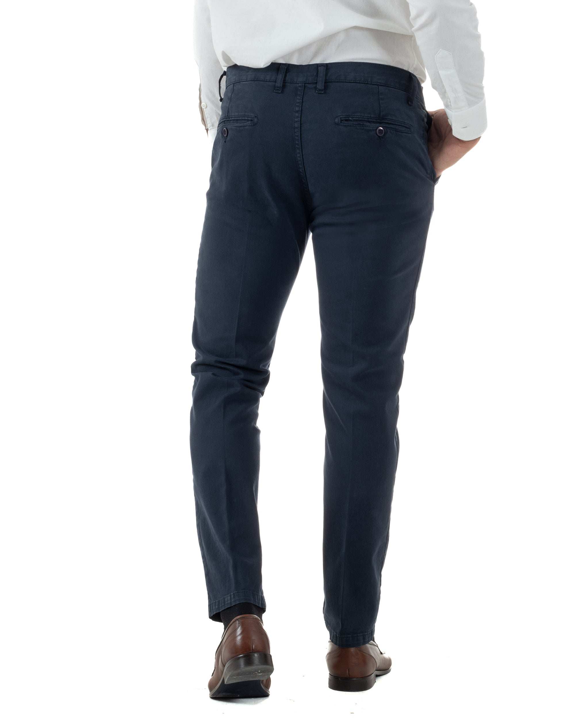 Pantaloni Uomo Chino Cotone Slim Fit Tasche America Classico Blu P6419A