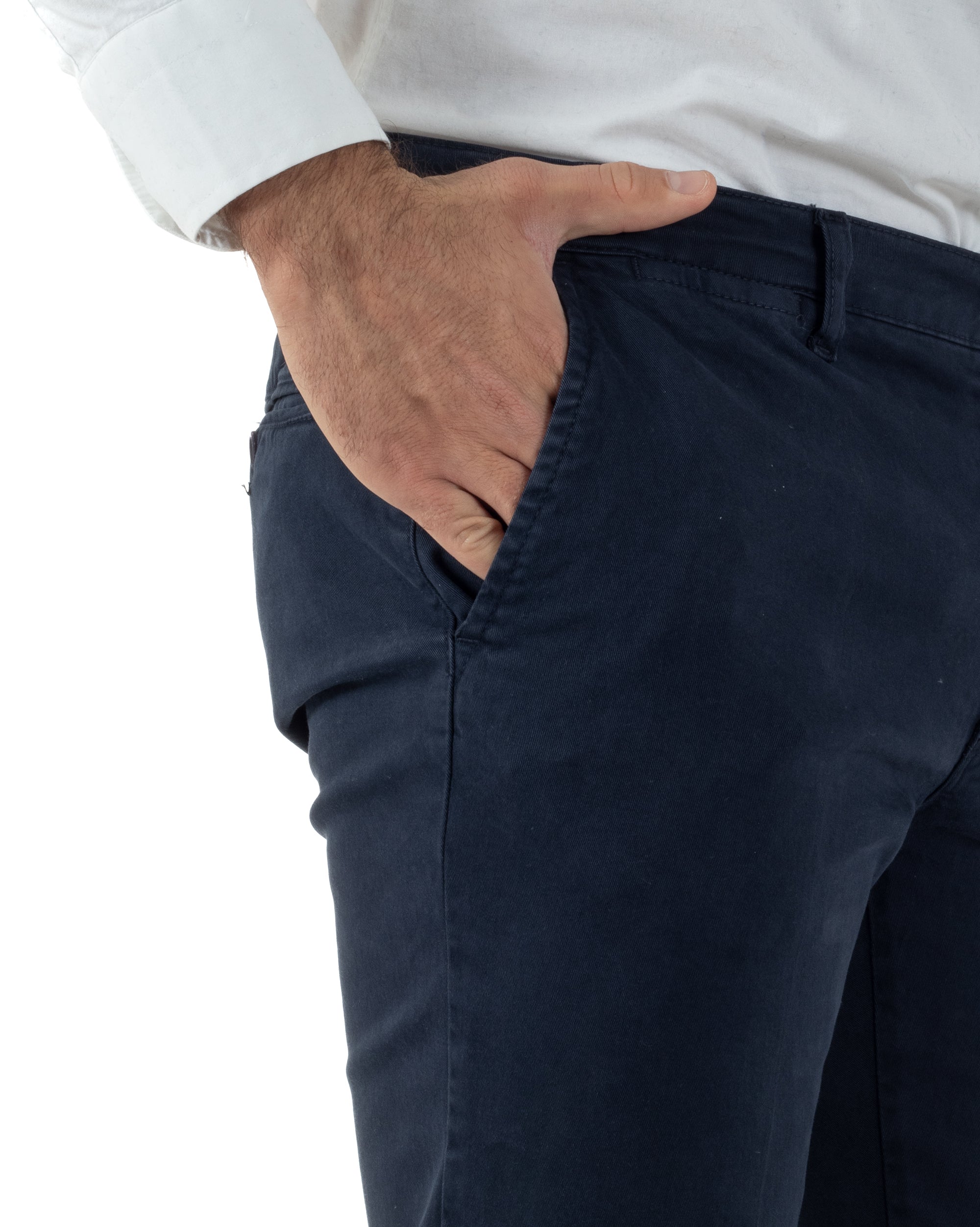 Pantaloni Uomo Chino Cotone Slim Fit Tasche America Classico Blu P6419A