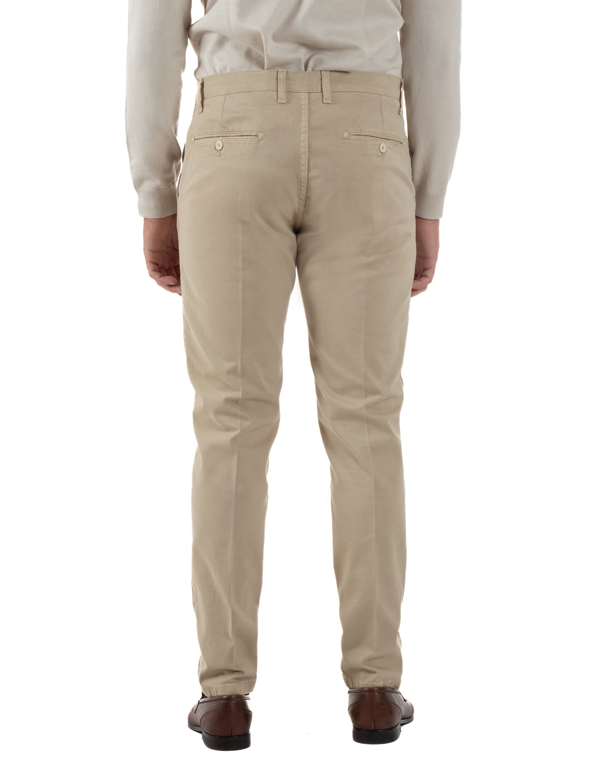 Pantaloni Uomo Chino Cotone Slim Fit Tasche America Classico Beige P6420A