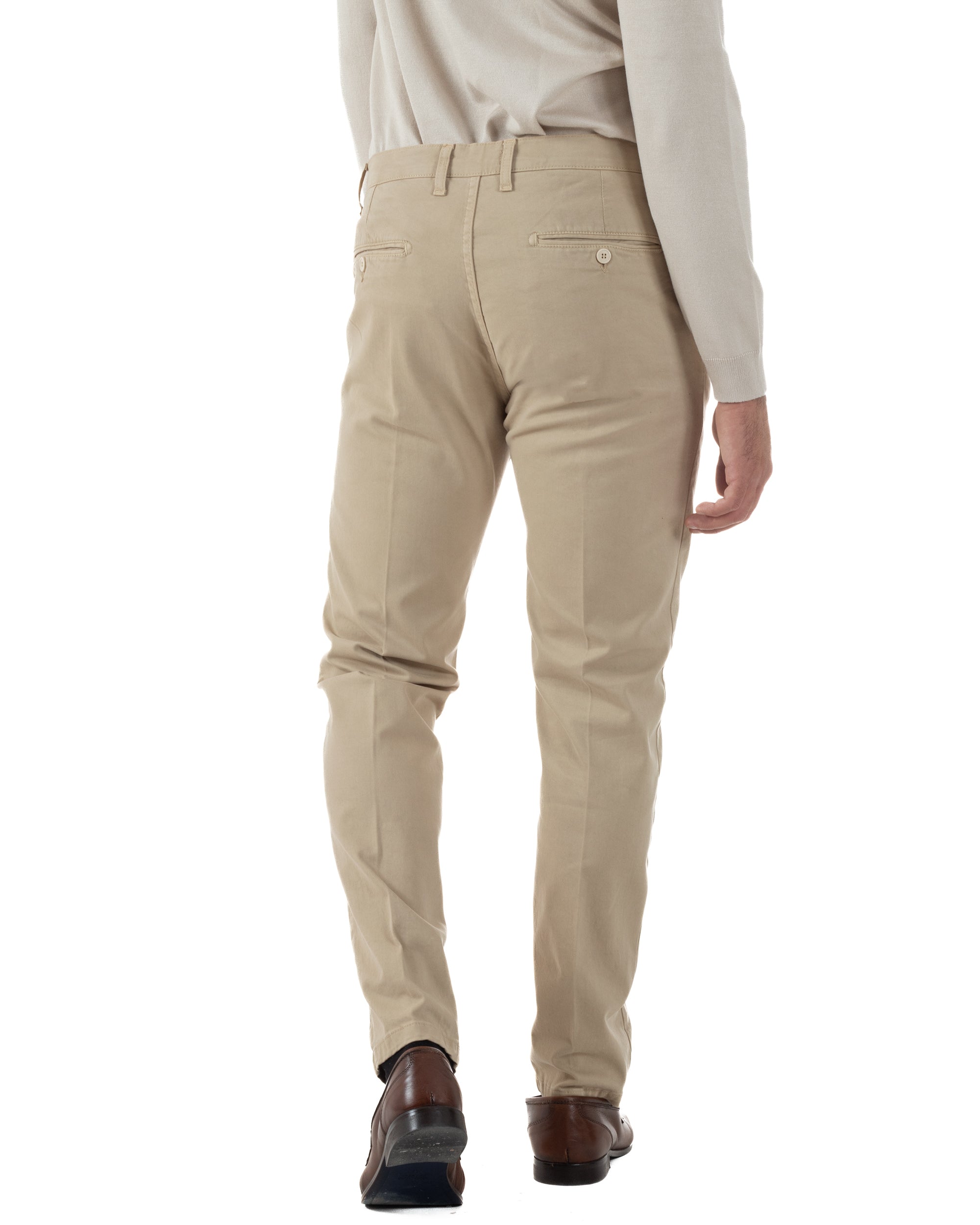 Pantaloni Uomo Chino Cotone Slim Fit Tasche America Classico Beige P6420A