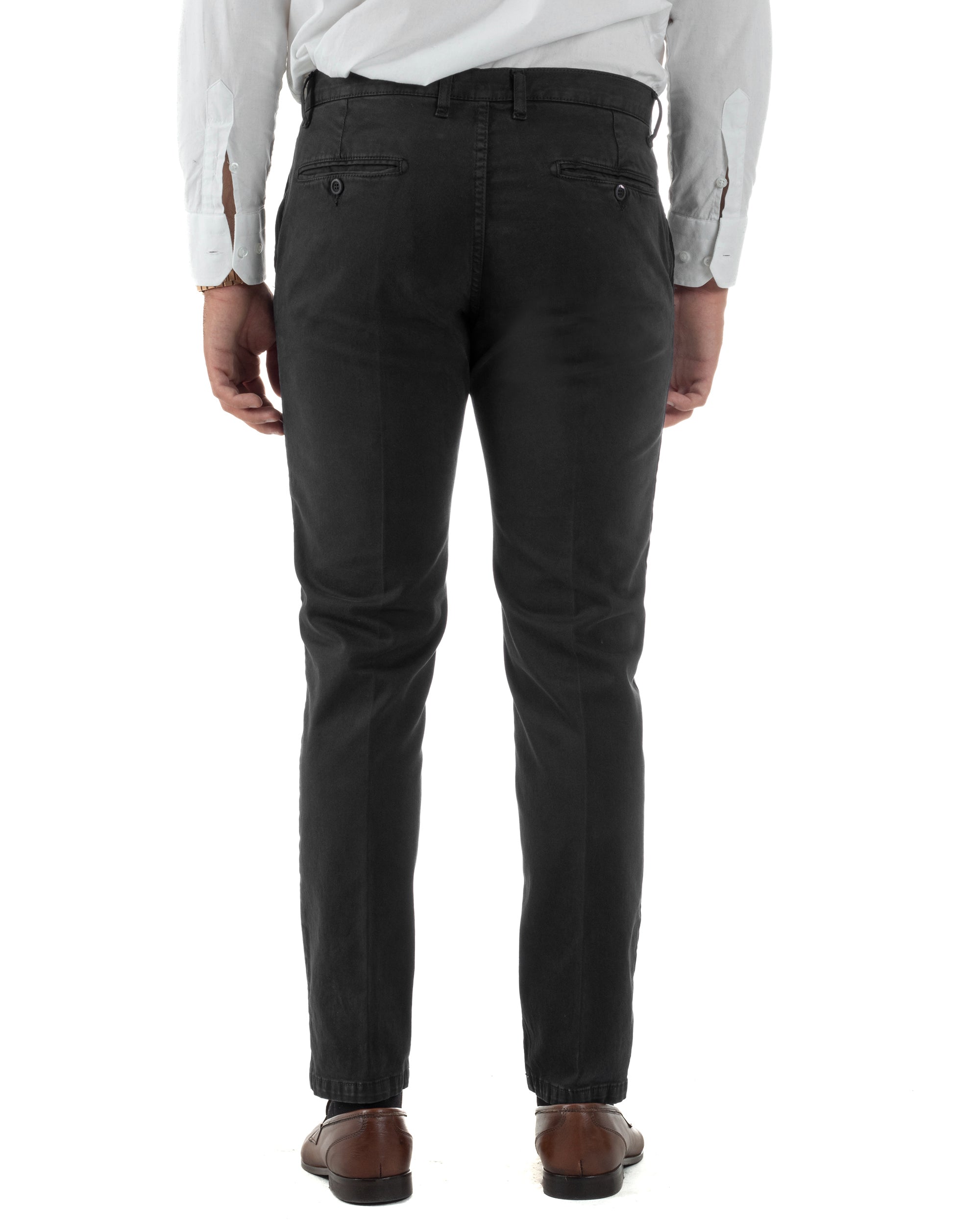 Pantaloni Uomo Chino Cotone Slim Fit Tasche America Classico Nero P6421A