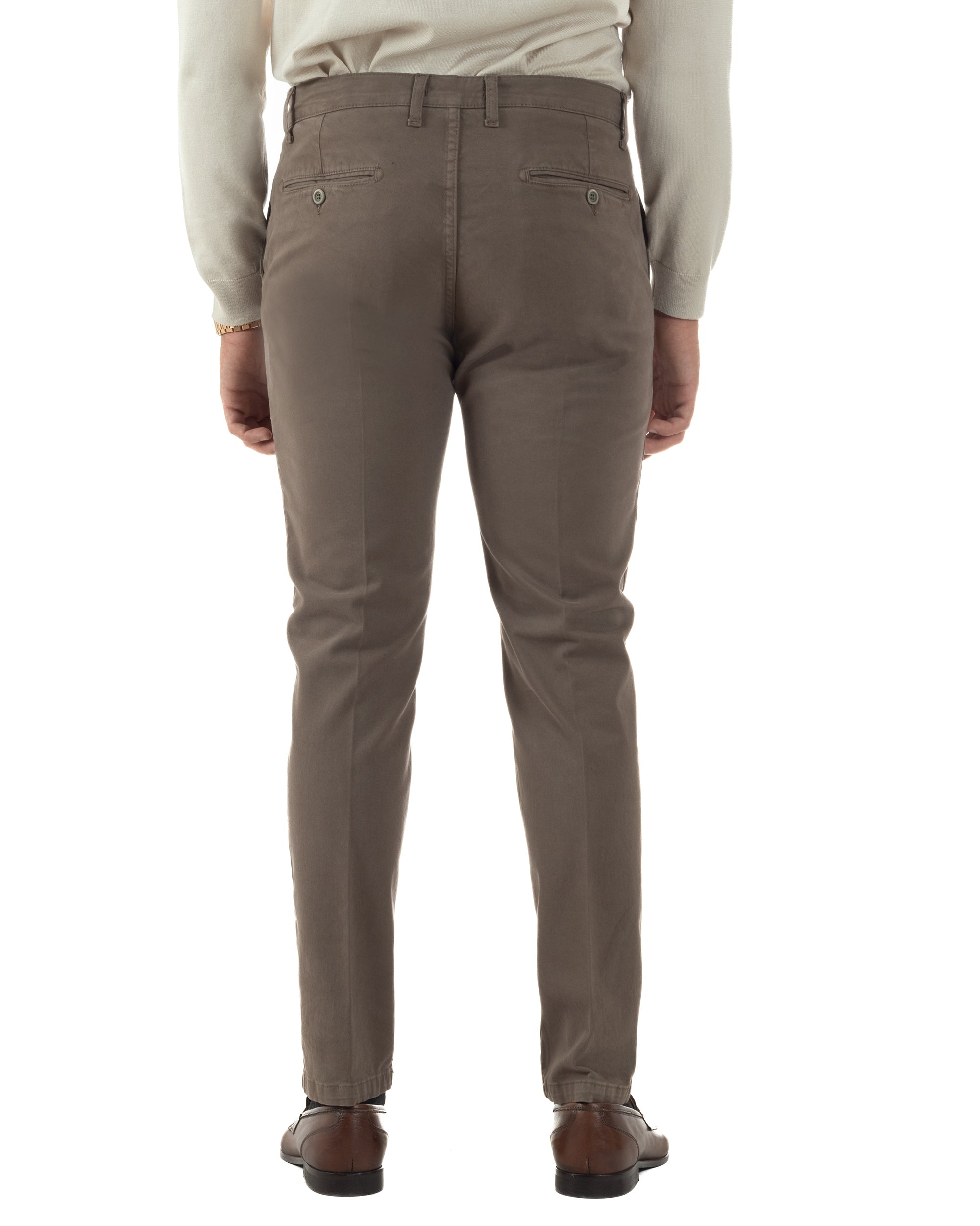 Pantaloni Uomo Chino Cotone Slim Fit Tasche America Classico Fango P6422A