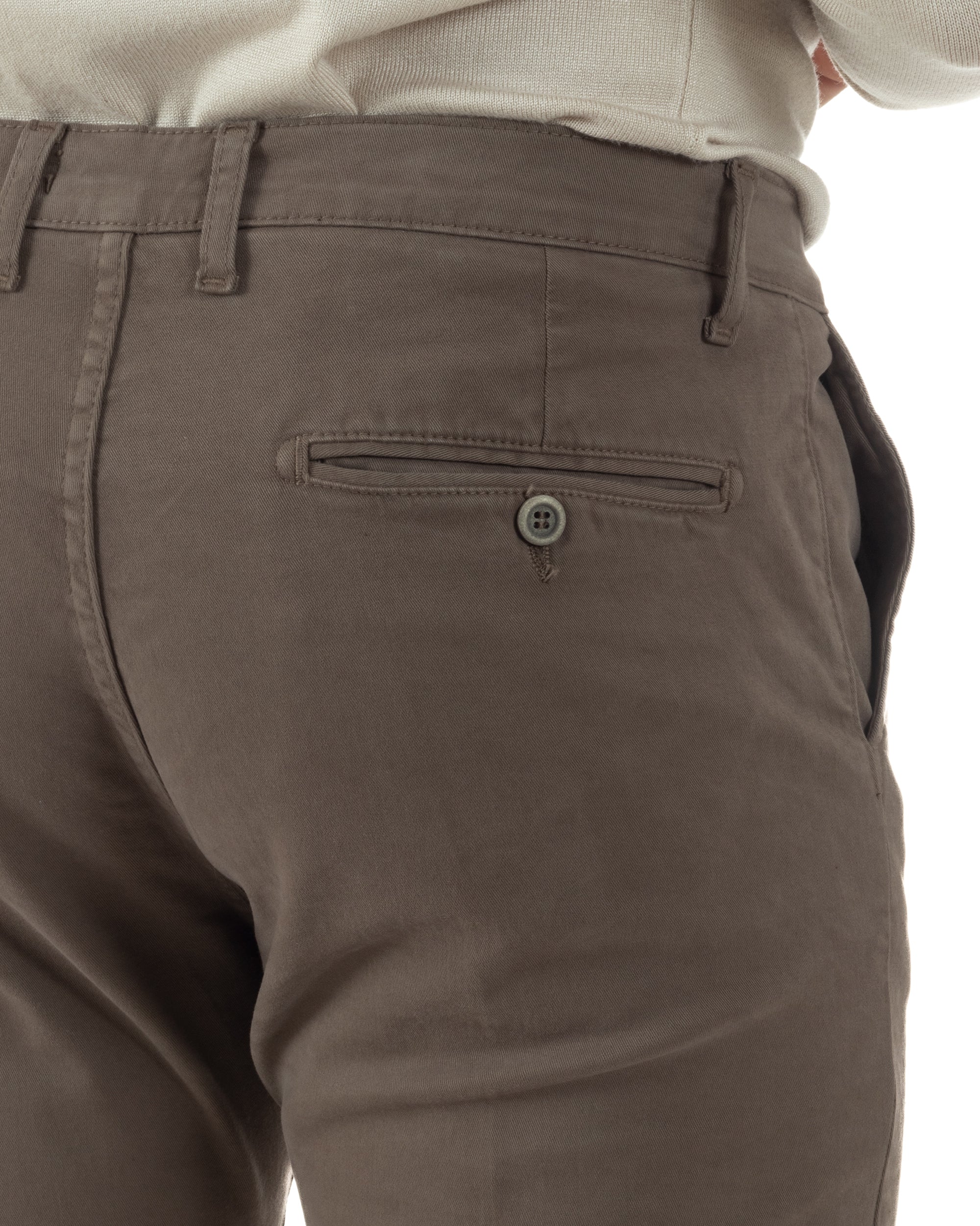 Pantaloni Uomo Chino Cotone Slim Fit Tasche America Classico Fango P6422A