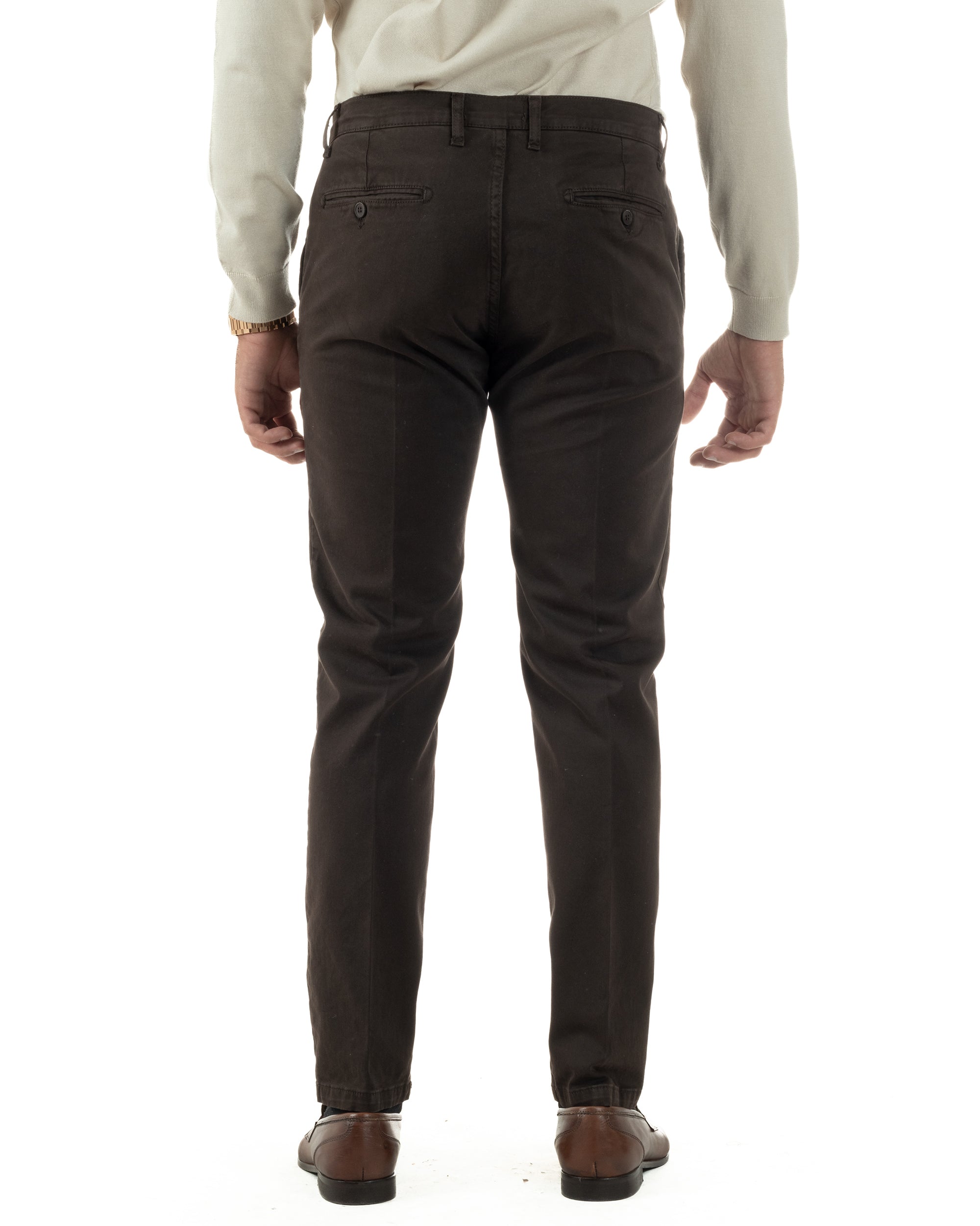 Pantaloni Uomo Chino Cotone Slim Fit Tasche America Classico Marrone P6423A