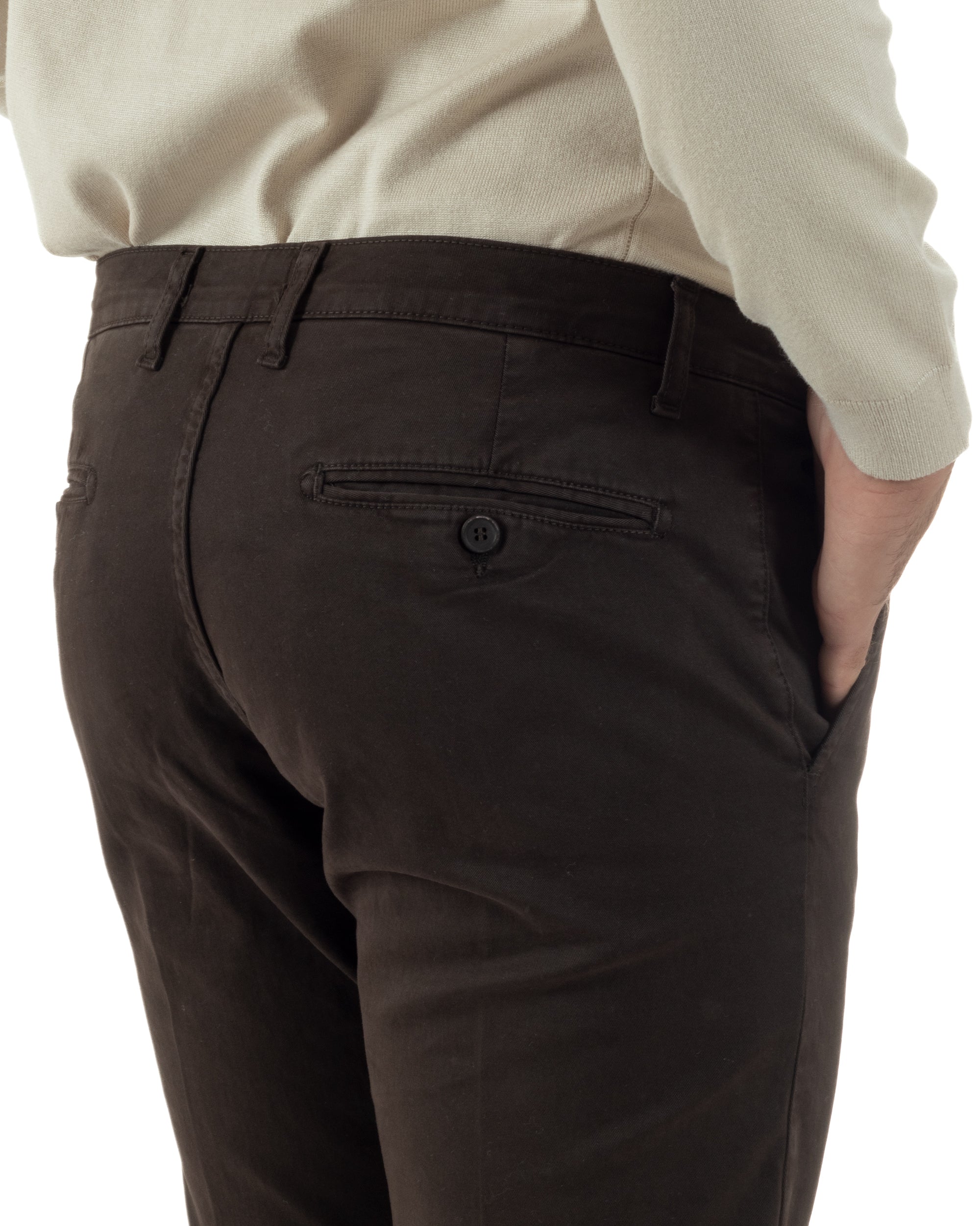 Pantaloni Uomo Chino Cotone Slim Fit Tasche America Classico Marrone P6423A